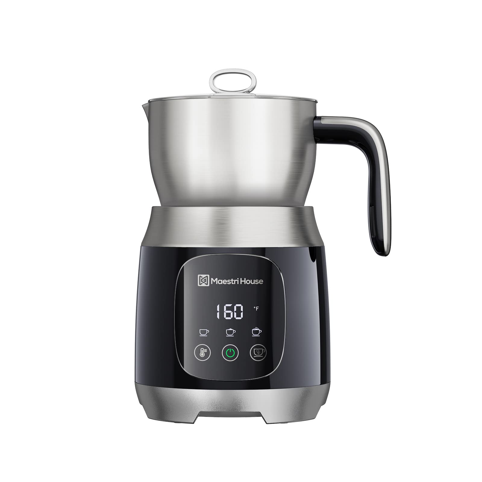 Maestri House 21OZ Smart Milk Frother & Steamer with Variable Temperature & Froth Thickness - Touch Control Milk Warmer for Latte, Cappuccino, Hot Chocolate - Dishwasher Safe with Memory Function - Perfect for Home Coffee Bars & Office Use