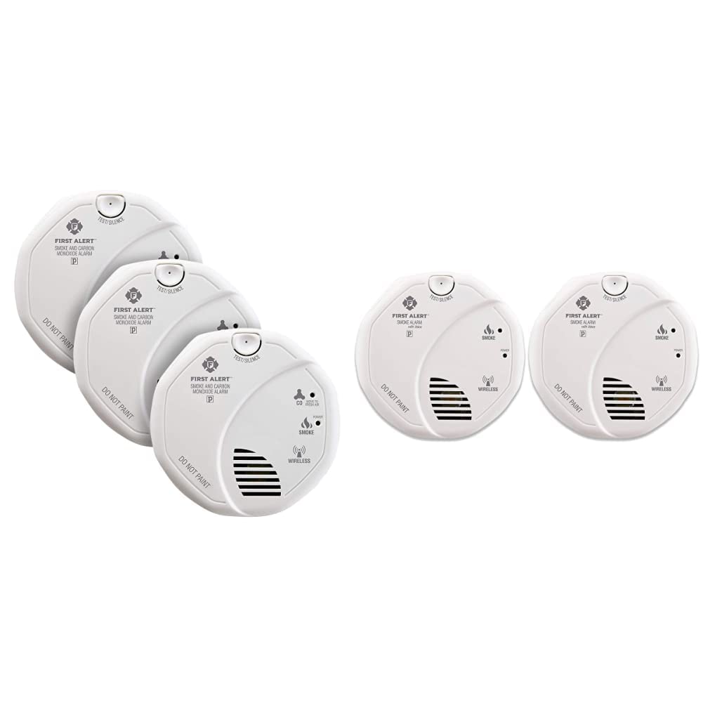 First Alert Wireless Interconnected Photoelectric Smoke & Carbon Monoxide Alarm with Voice Location - Battery Operated 2-Pack for Home Safety - Ideal for Bedrooms, Hallways, and Multi-Story Homes