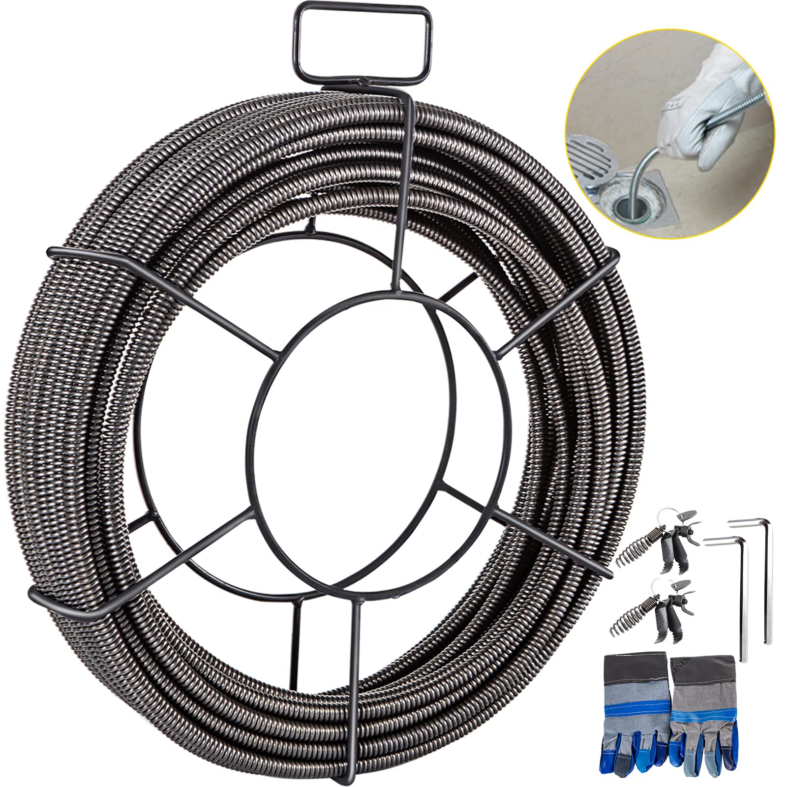Mophorn 100ft x 3/8 Inch Solid Core Drain Cleaning Cable - Heavy Duty Sewer Snake Auger for Clogged Pipes, Toilets, Sinks & Bathtubs - Professional Drain Cleaner Tool for Home & Commercial Use