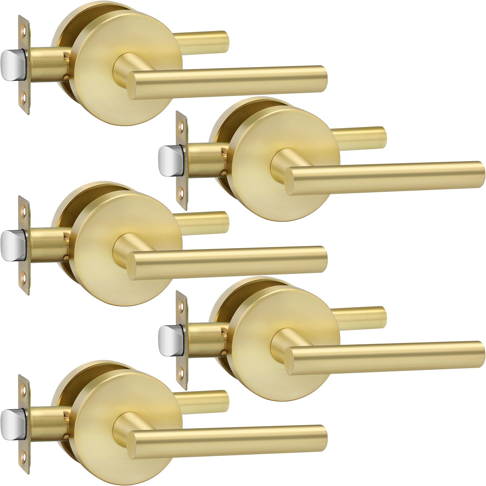Haidms 5-Pack Gold Passage Door Lever Handles - Heavy Duty Closet & Hall Door Handles with Lock (Left/Right Handed) - Perfect for Bedroom, Bathroom & Interior Doors