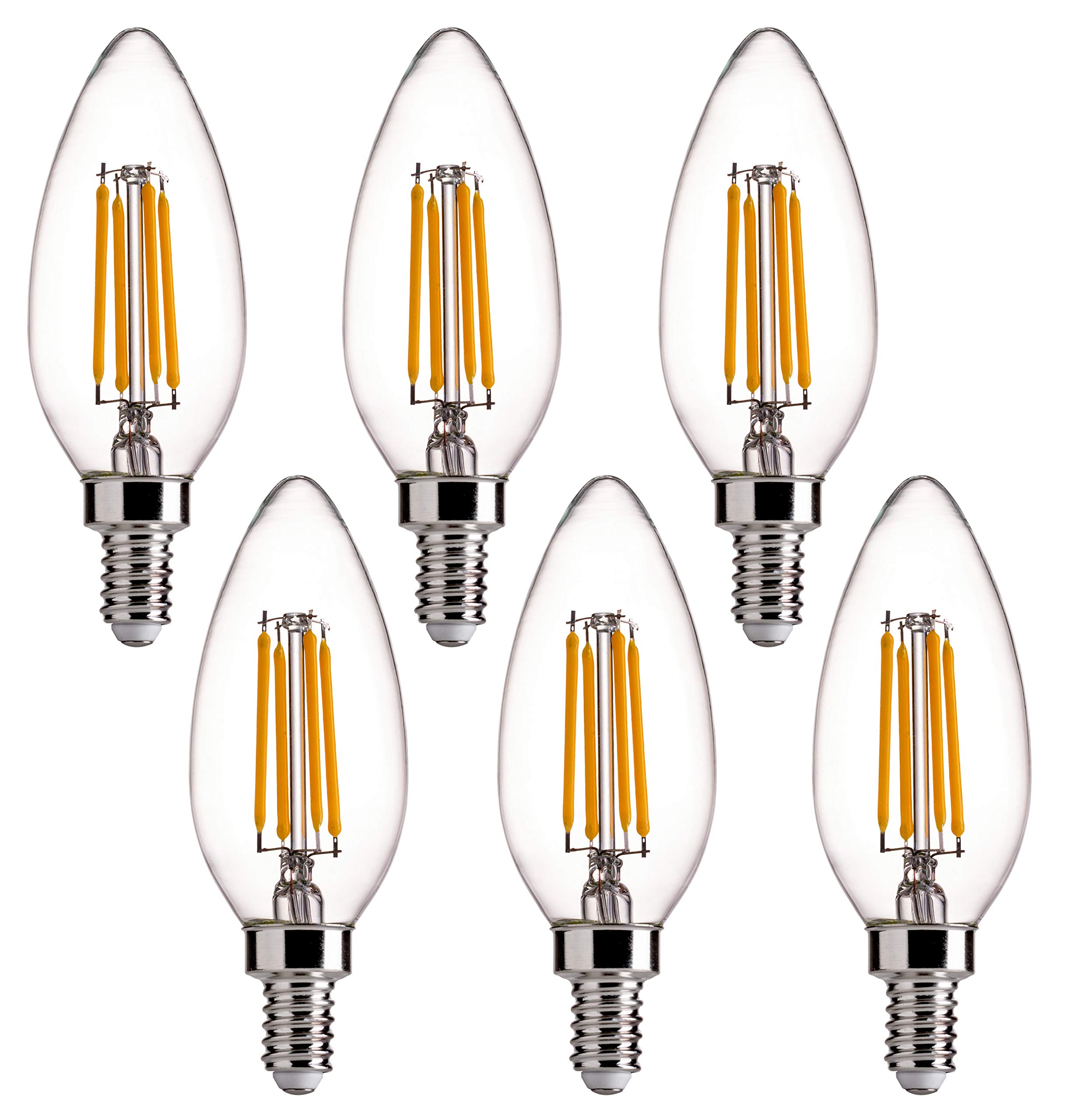 FLSNT 60W Equivalent Dimmable LED Chandelier Light Bulbs - E12 Base, Clear B11 LED Filament Candelabra Bulbs (2700K Soft White, 6 Pack) - Perfect for Dining Room, Bedroom, and Vintage Style Lighting