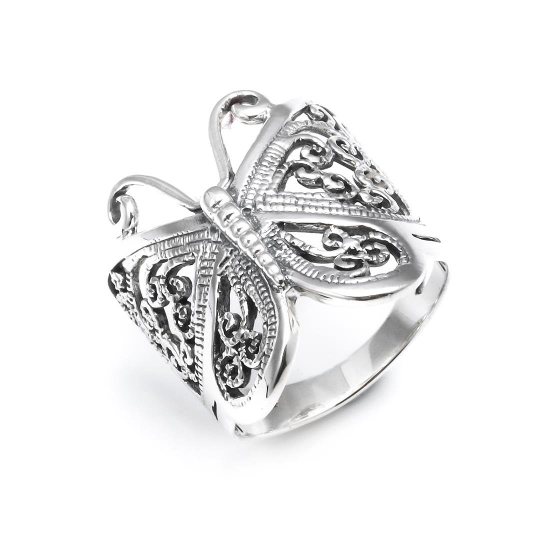 925 Sterling Silver Butterfly Ring for Women - Elegant 22.7mm Filigree Promise Ring, Thumb Ring & Bridesmaid Jewelry - Perfect for Weddings, Parties & Everyday Wear