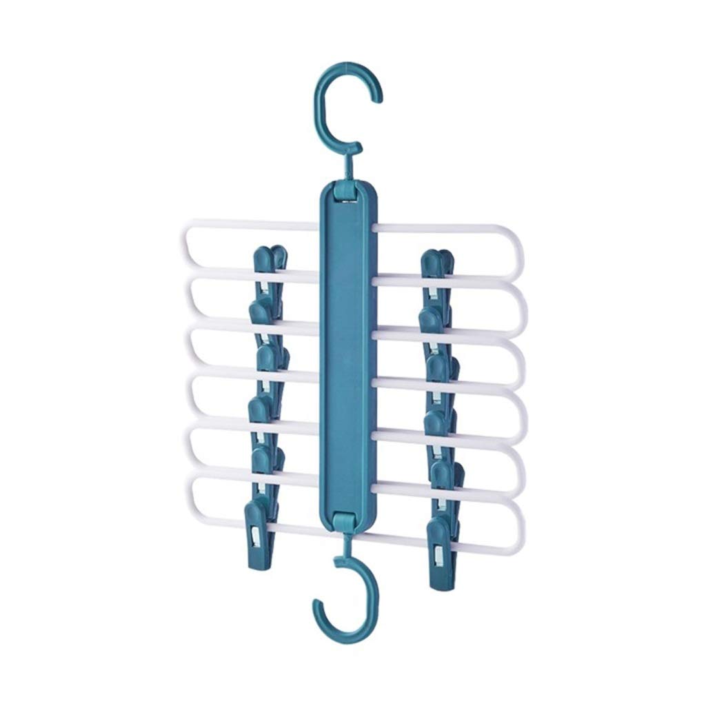 EKDSPW Multi-Layer Clothes Drying Rack - Space Saving Magic Hanging Organizer with Clips for Pants, Towels & Laundry (Blue) - Perfect for Small Apartments, Dorms & RV Living
