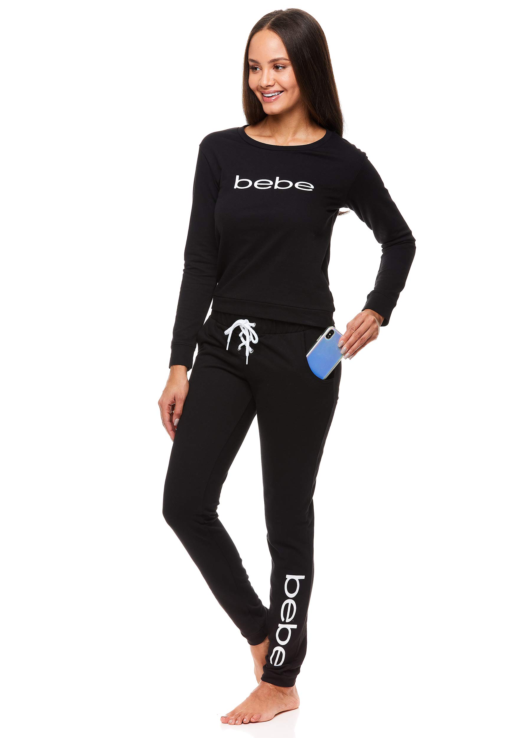 bebe Women's Cuffed Long Sleeve Shirt & Skinny Lounge Pajama Pants Sleep Set - Comfy Loungewear for Relaxing at Home, Sleepwear for Women