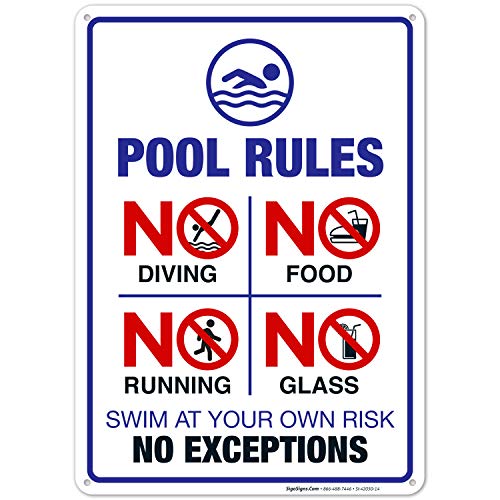 10x14 Inches No Diving Pool Rules Sign - Rust Free .040 Aluminum, Fade Resistant - Made in USA by Sigo Signs - Perfect for Backyard Pools, Community Swimming Areas & Water Parks