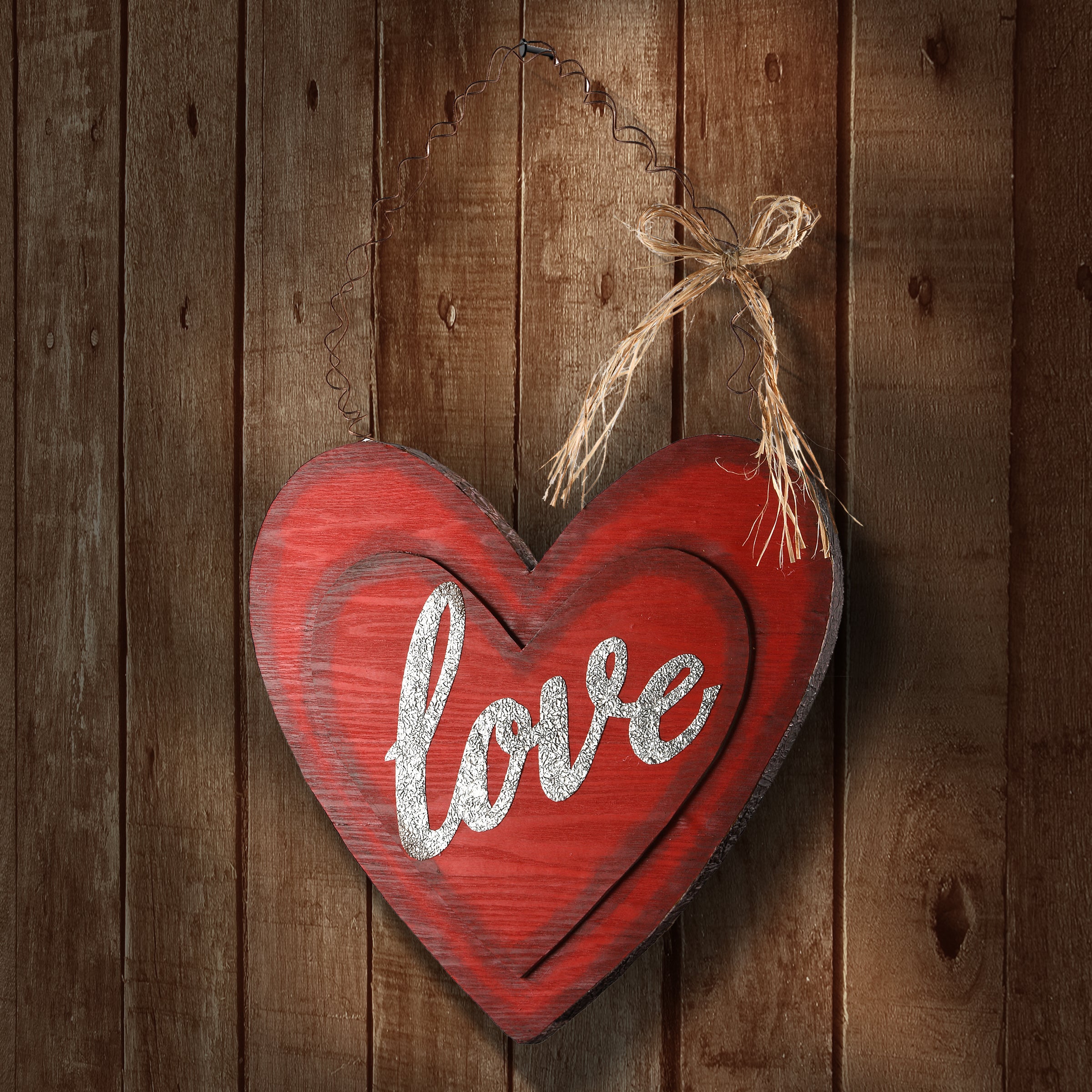 14 Inch Valentine's Day Wooden Heart Wall Hanging Decoration - Romantic Home Decor for Valentine's Gifts, Wedding, Anniversary & Bedroom Decorations