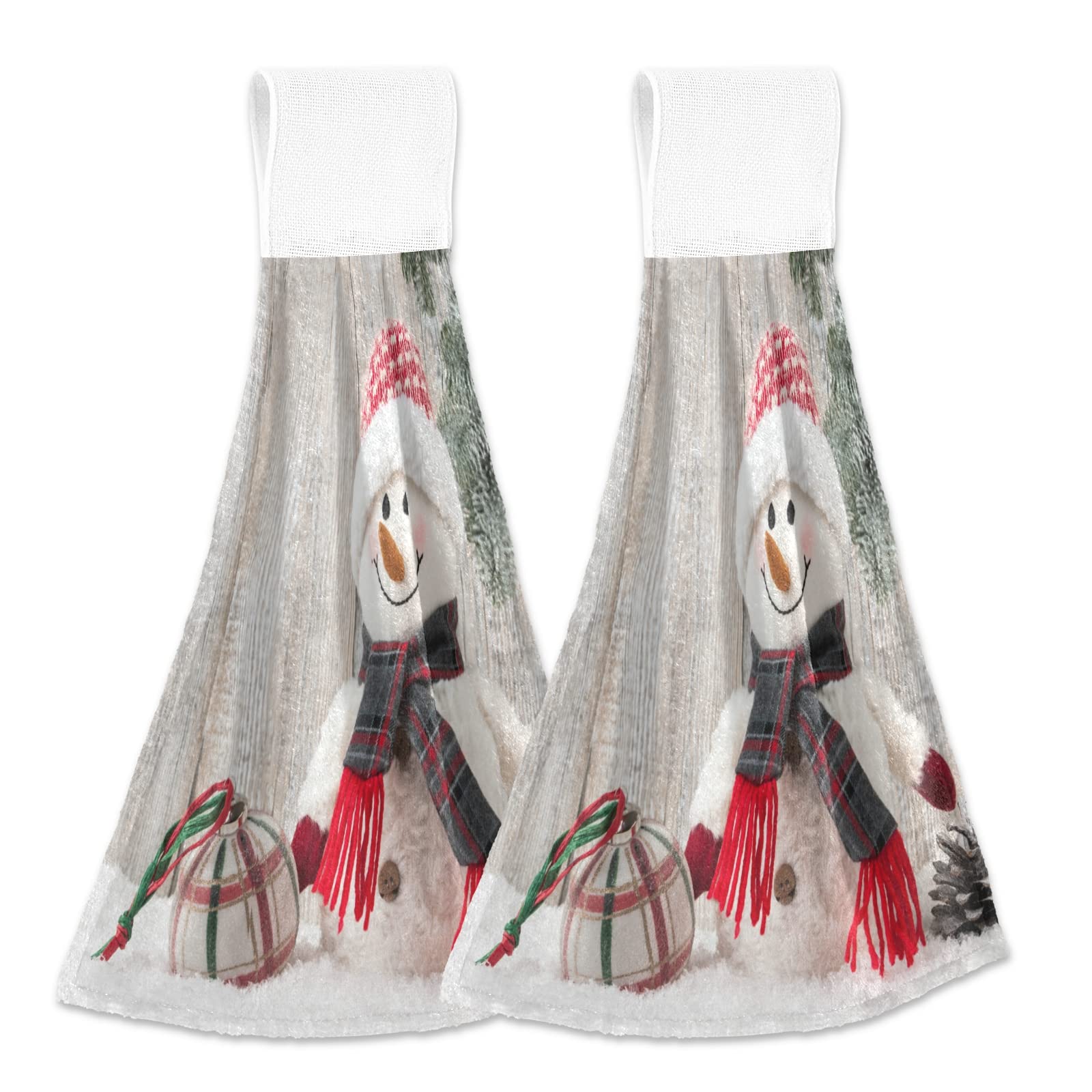 Alaza 2-Pack Christmas Kitchen Towels - Snowman & Snowball Design, Highly Absorbent Hanging Hand Towels for Holiday Cooking, Baking & Festive Home Decor