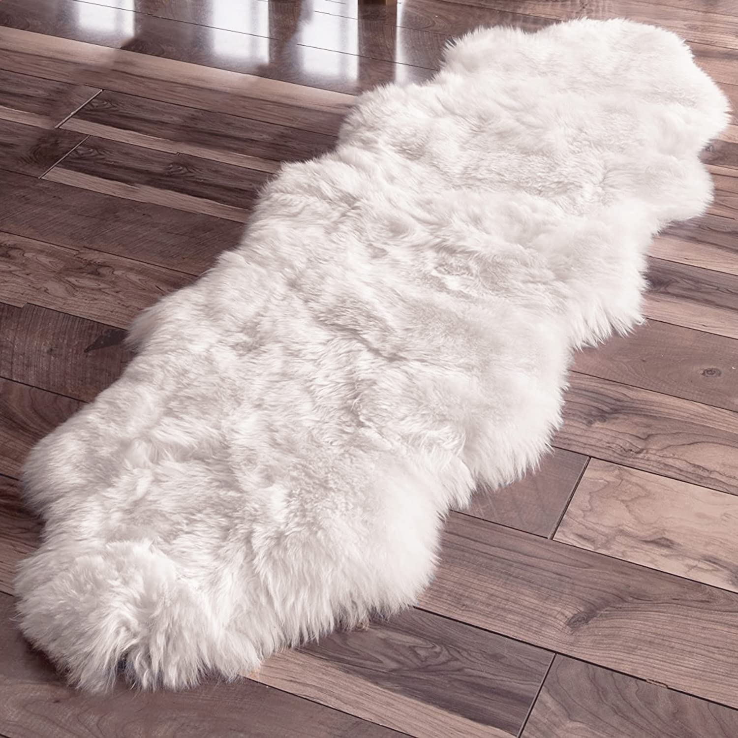 Genuine Natural White Sheepskin Rug 2x6 Feet - Soft Double-Layered Sheepskin Rug for Living Room, Bedroom, or Nursery - Luxurious & Hypoallergenic Home Decor