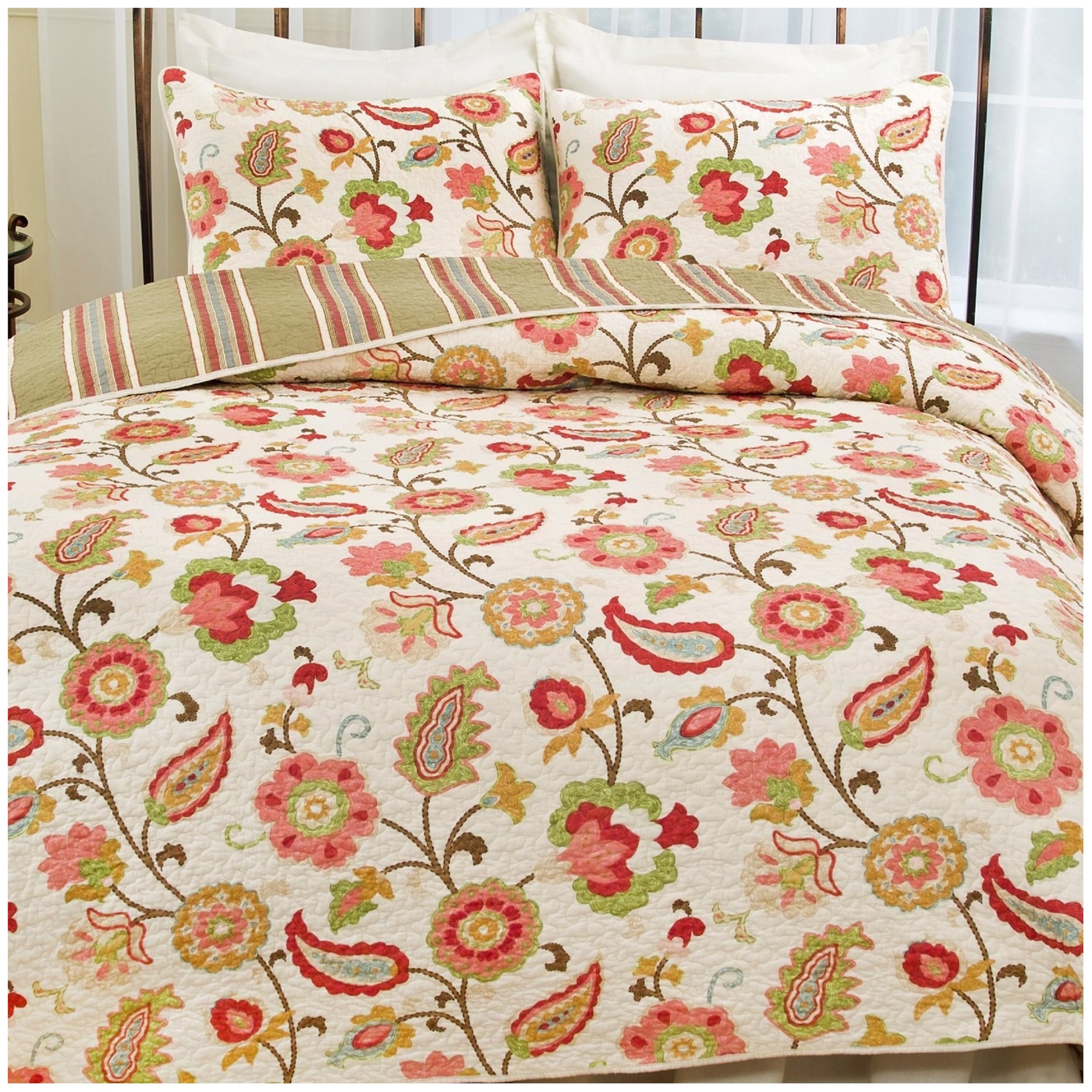 Reversible Tapestry Rose Quilt Set - Twin Size, 2-Piece Floral Bedding with Bright Abstract Pattern (Quilt + Pillow Sham) | Perfect for Boho Bedroom Decor, Guest Room Makeover & Cozy Farmhouse Style