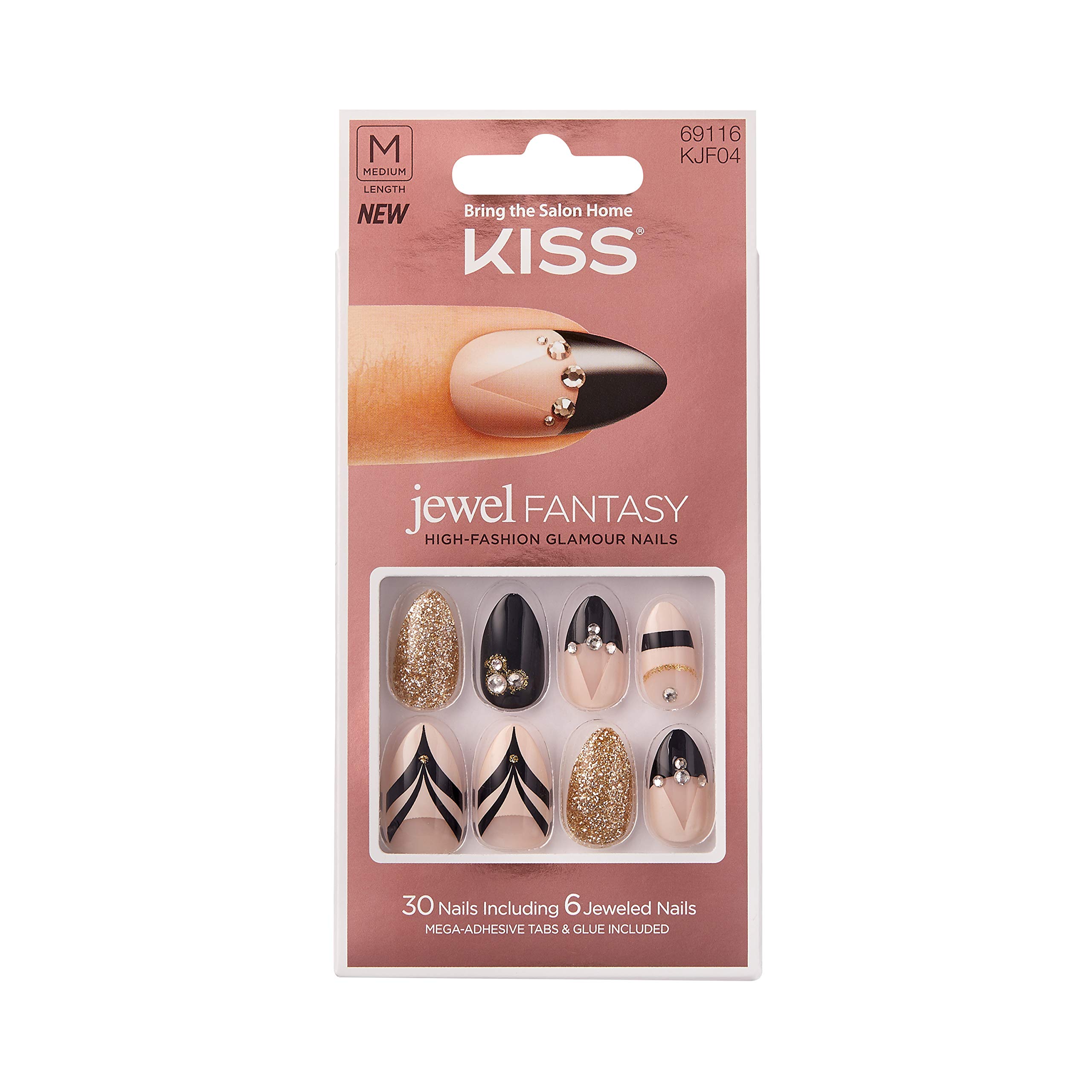 KISS Fantasy Nails - Medium Length Duchess Style (69116) - 30 Count - Glamorous Press-On Nails for Parties, Weddings & Special Occasions
