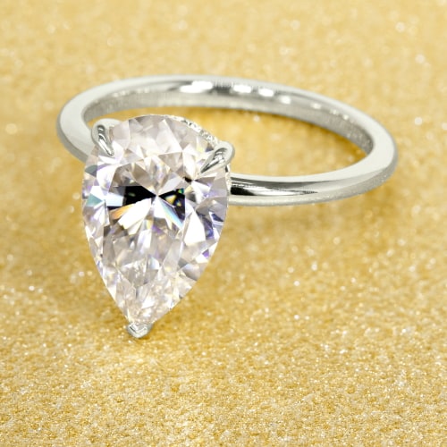 Adara Pear Cut Hidden Halo Diamond Solitaire Engagement Ring - 14K White Gold Wedding Band for Proposal, Anniversary & Special Occasions