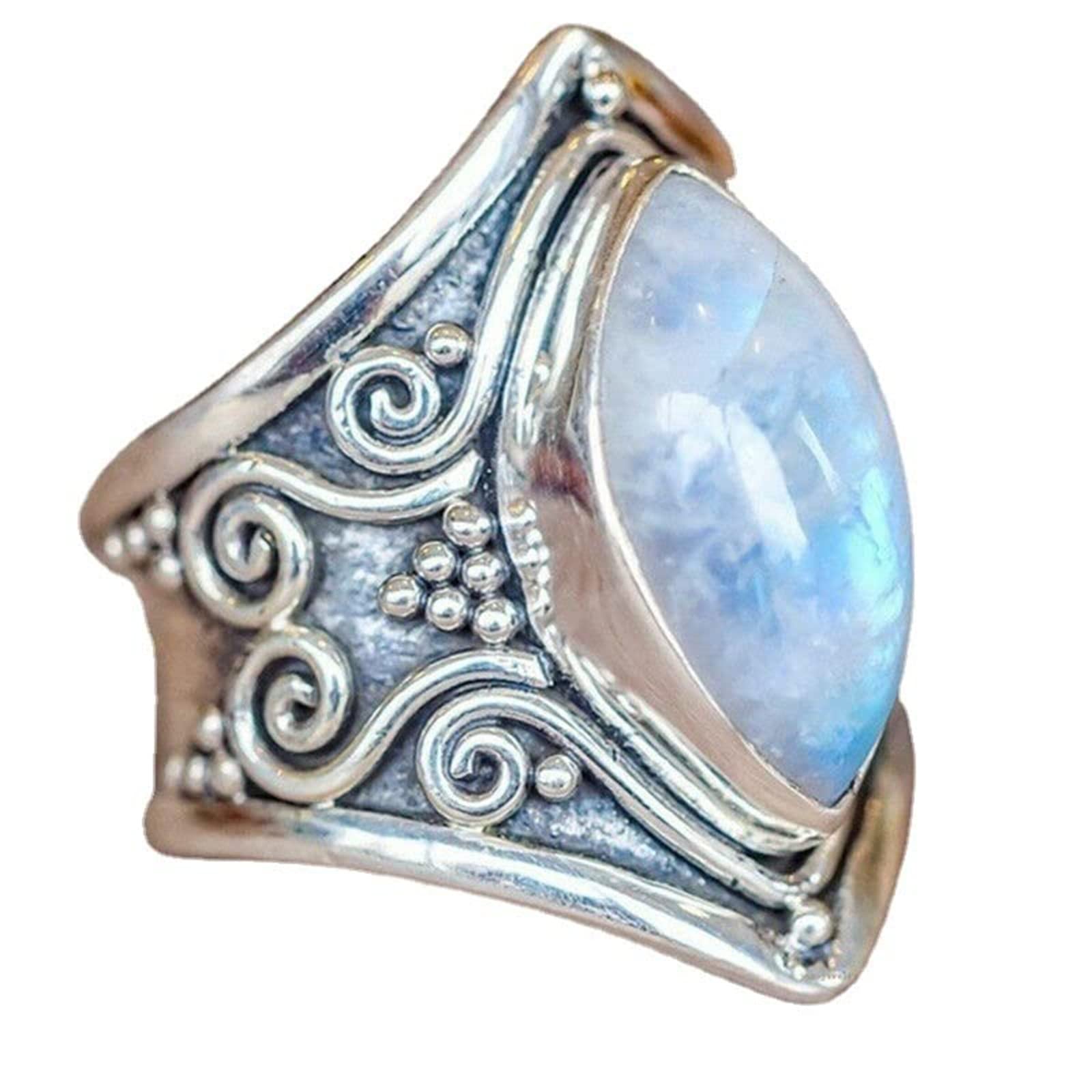 2022 Vintage Silver Ring with Natural Moonstone - Elegant Women's Jewelry for Wedding, Beach & Gifts | Handmade Gemstone Ring for Women & Girls | Boho Chic, Anniversary & Everyday Wear
