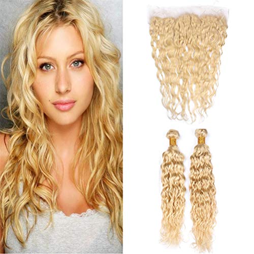 Zara Hair Russian Blonde Wet and Wavy Human Hair Weave 2 Bundles with Lace Frontal Closure - Color 613 Blonde Water Wave (10+12+12 Inches) | Perfect for Sew-in Weaves, Ponytails & Natural Hairstyles | Salon-Quality Virgin Hair for Daily Wear & Special Occasions