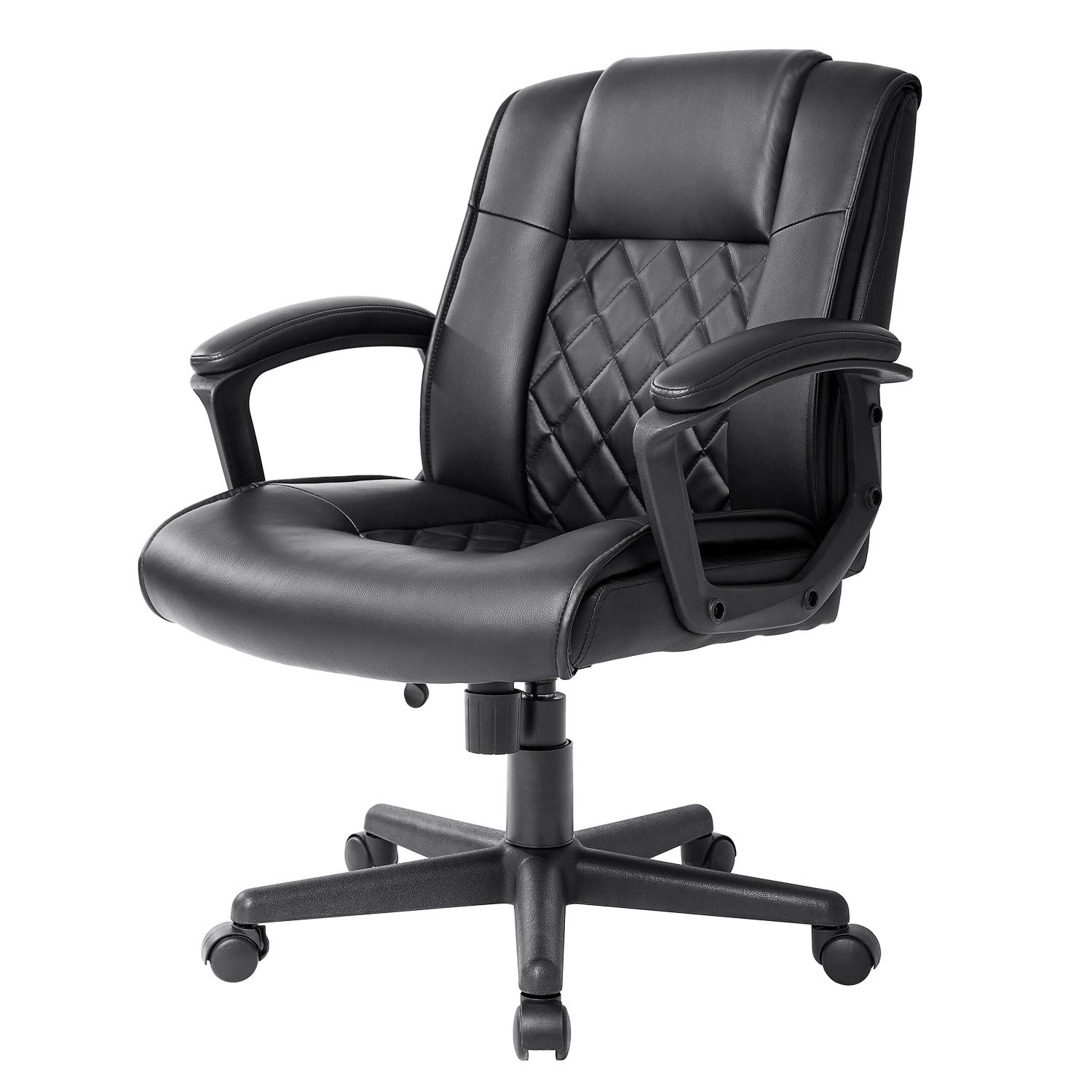Qulomvs Ergonomic Mid Back Office Chair with Wheels & Lumbar Support - 360 Swivel Computer Desk Chair with Adjustable Arms for Home & Executive Workspaces (Black) - Perfect for Long Hours of Work, Gaming & Remote Office Tasks