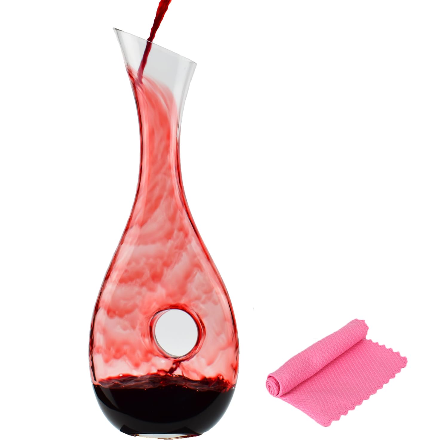 BOQO 40oz Lead-Free Crystal Wine Decanter Set - Hand-Blown Glass Carafe for Red Wine Aerating & Serving | Elegant Wine Accessories Gift for Weddings, Dinner Parties & Wine Tasting Events