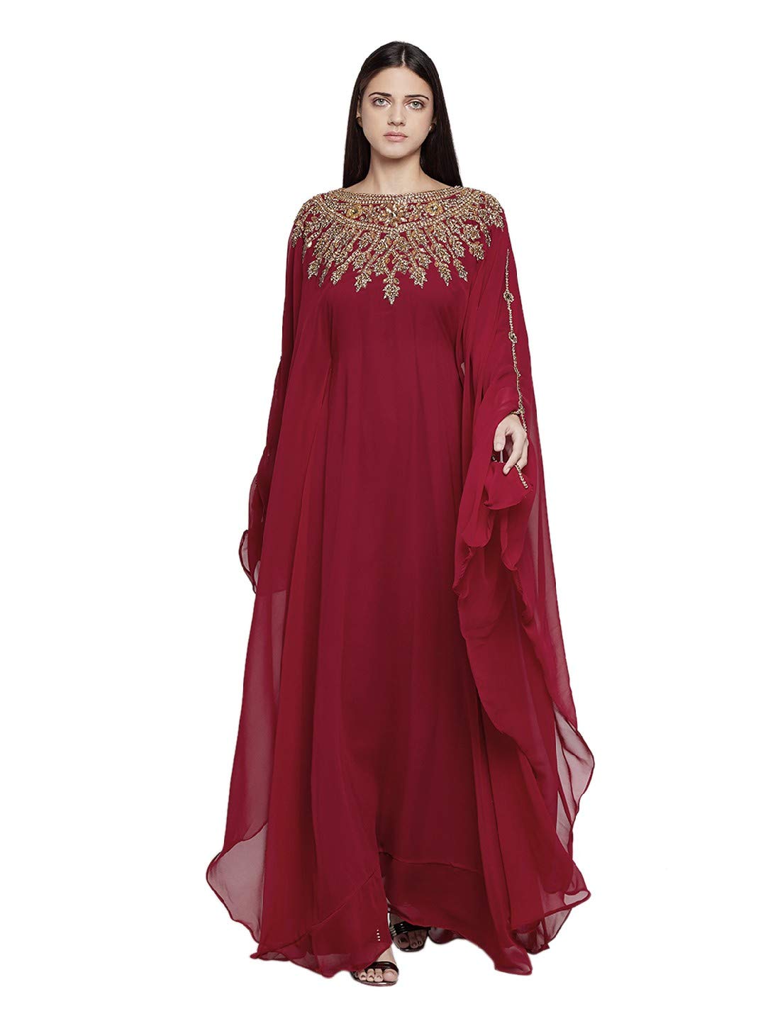 Elegant Dubai Kaftan Farasha Long Maxi Dress for Women - Free Size Long Sleeves Evening Gown with Matching Scarf | Perfect for Beach, Party, and Special Occasions