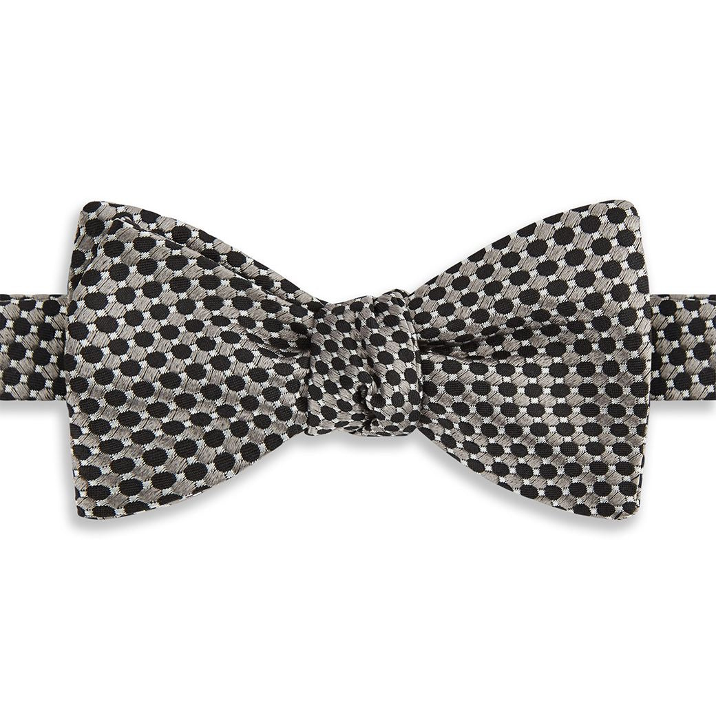 Elegant Black and Grey Geometric Woven Silk Bow Tie for Men - Perfect for Weddings, Formal Events & Business Occasions