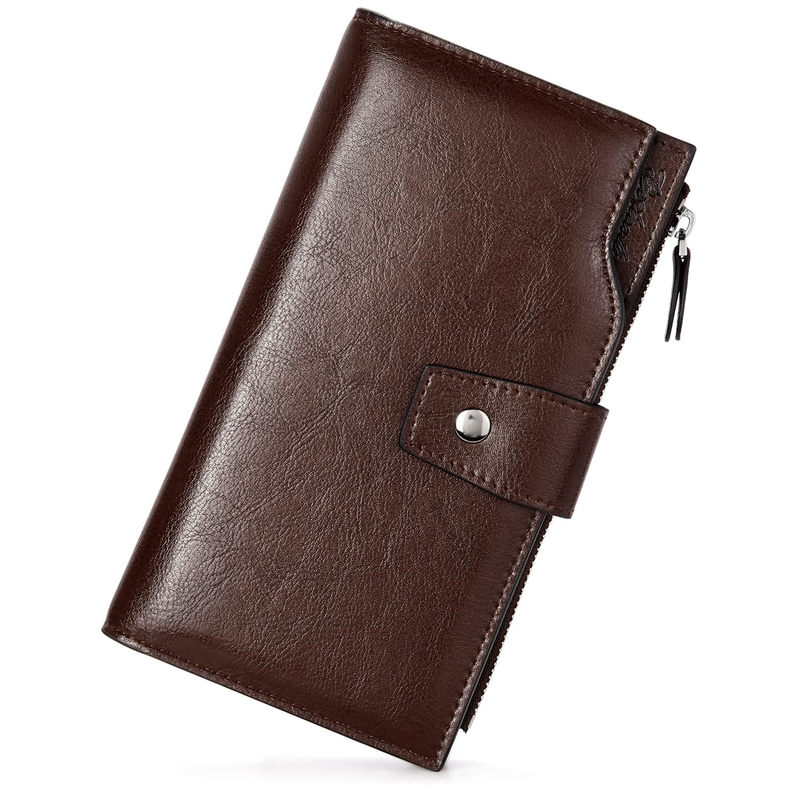 BOSTANTEN Women's Leather Wallet with RFID Blocking - Large Capacity Trifold Card Holder & Phone Clutch for Ladies | Perfect for Everyday Use, Travel, and Business (Black)