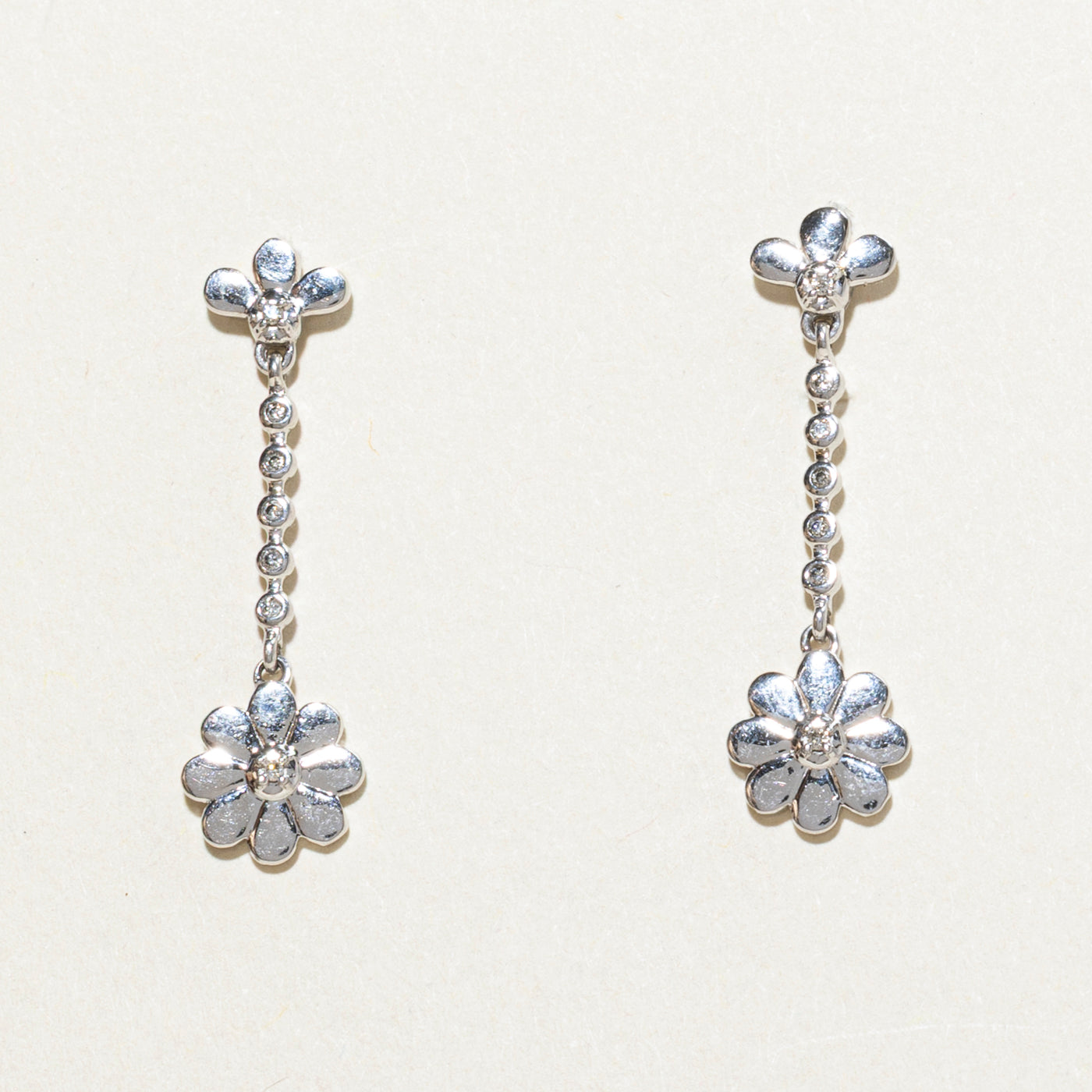 10K White Gold Diamond Floral Drop Earrings for Women | 0.02ctw Natural Diamonds | Elegant Dangle Earrings for Wedding, Party & Special Occasions