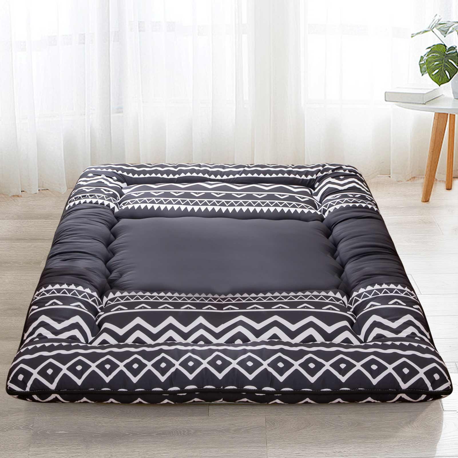 MAXYOYO Floor Mattress - Black Line Printed Futon Mattress for Adults & Kids | Easy to Clean Japanese Style Tatami Mattress | Perfect for Guest Beds, Camping & Yoga