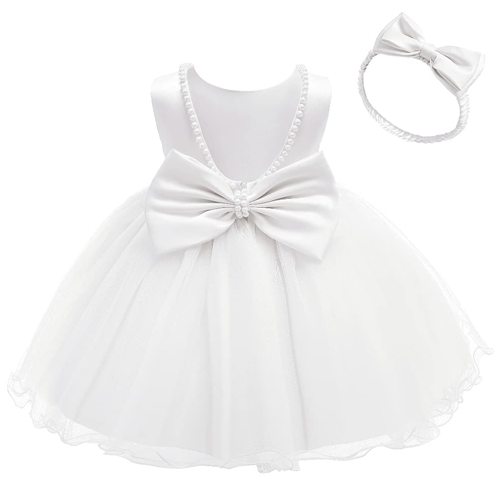 6M-6T Baby Girls Backless Lace Pageant Dress - Toddler Formal Princess Gown with Headwear - Perfect for Weddings, Birthday Parties & Photo Shoots
