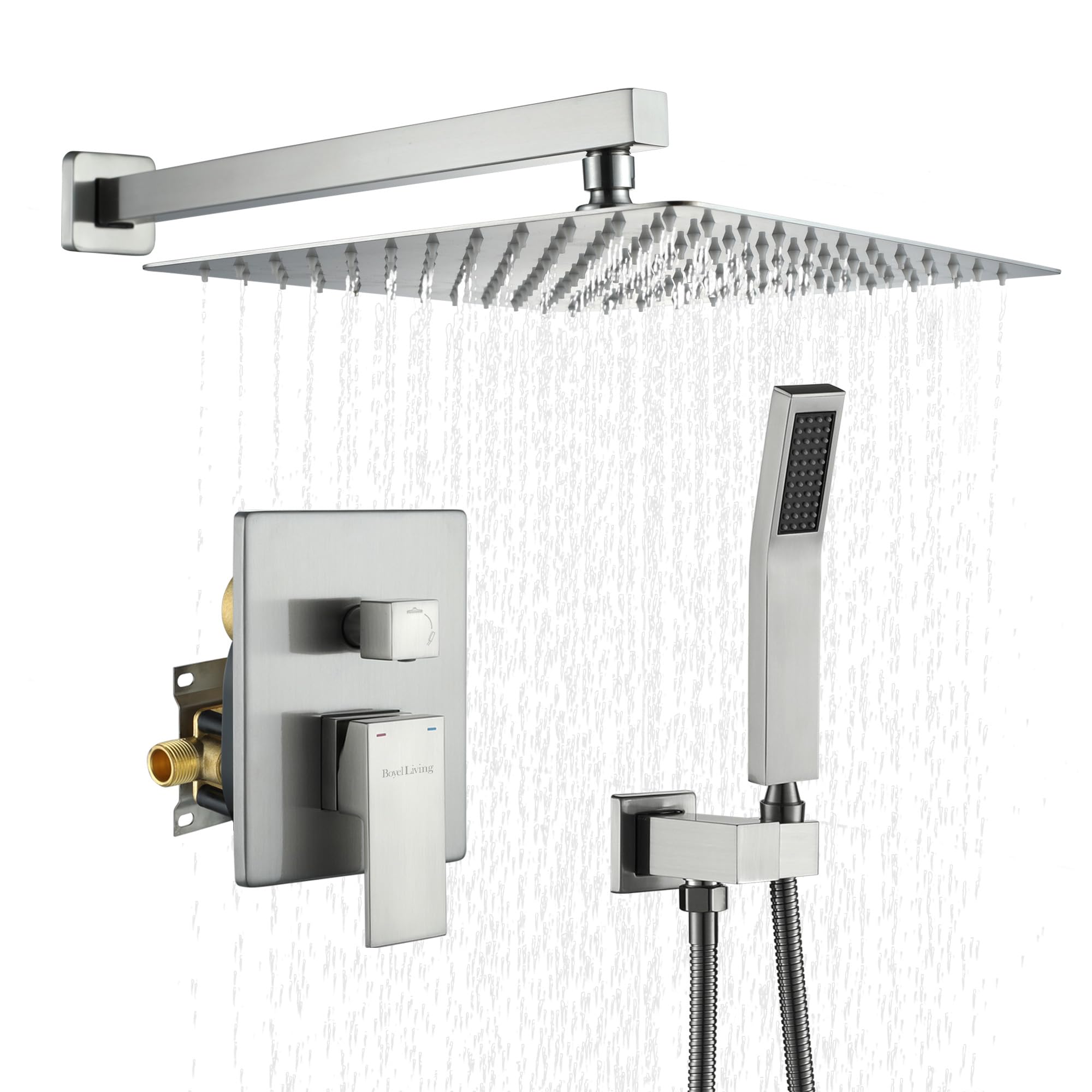 Luxury 10 Inch Rainfall Shower Head System - High Pressure Wall Mounted Shower Faucet with 2-Function Spray - Brushed Nickel Finish for Spa-Like Bathroom Experience | Perfect for Master Bathrooms & Modern Home Renovations