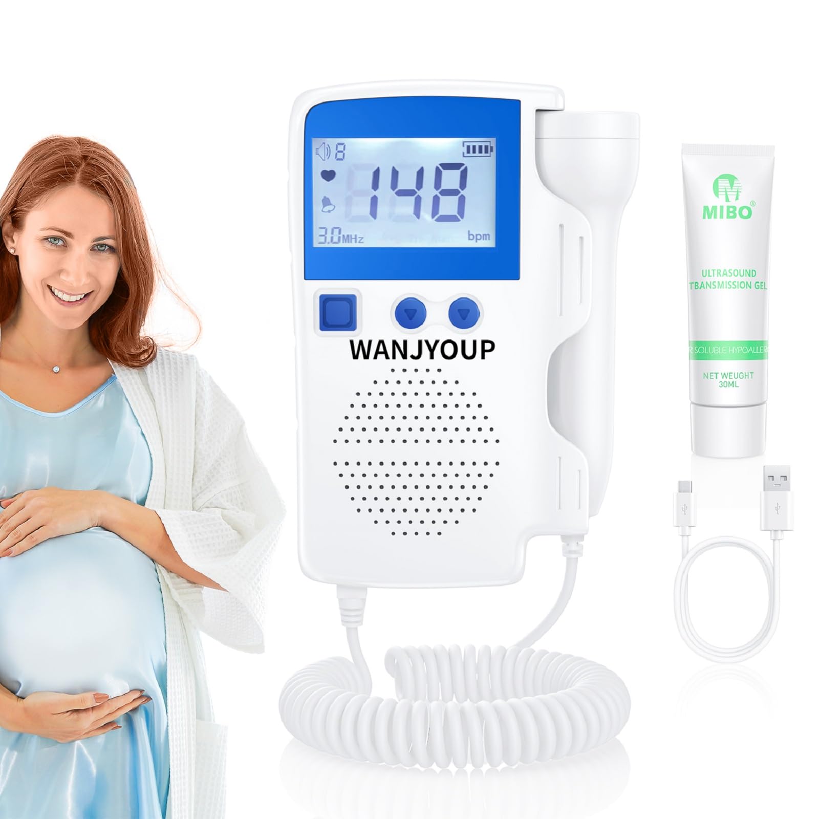 Portable Doppler Fetal Heart Rate Monitor Bag - Waterproof Baby Heartbeat Pregnancy Accessories for Expecting Moms | Home Use, Hospital Visits & Travel Essentials | WANJYOUP MDGB-111