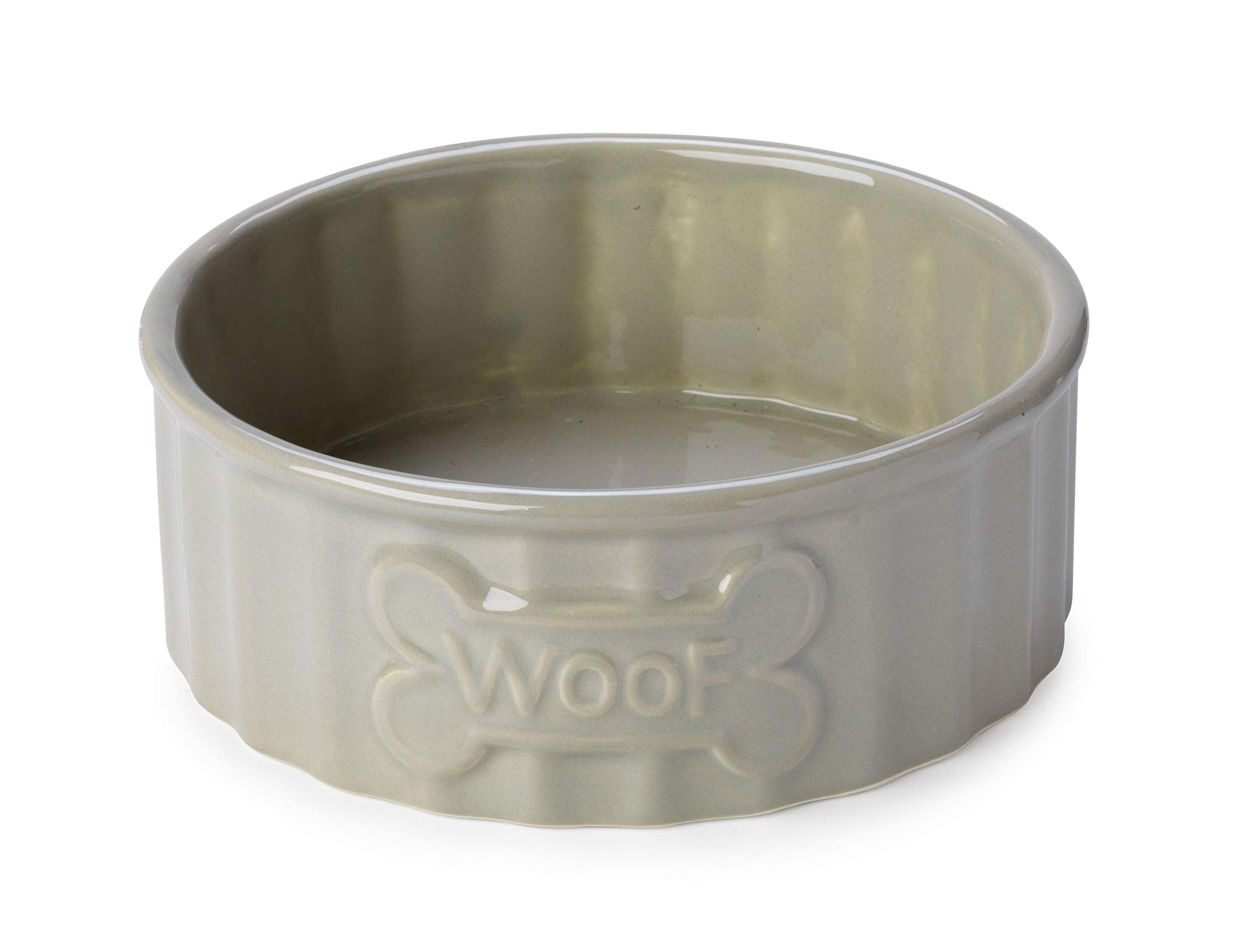 HP883ML Ceramic Dog Bowl for Large Dogs - Durable, Non-Tip Design with Woof Bone Pattern - Perfect for Feeding & Watering Pets at Home or Travel