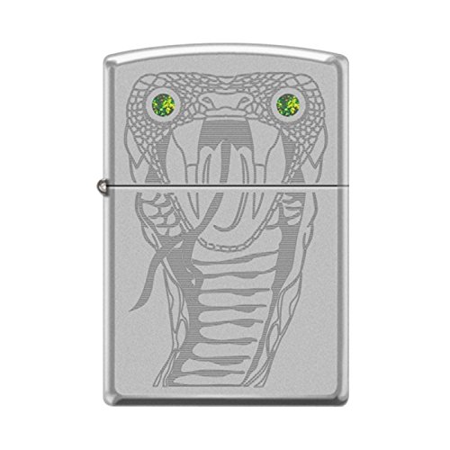 Zippo Engraved Snake Lighter with Green Swarovski Crystal Eyes - Premium Windproof Metal Lighter for Collectors, Smokers & Outdoor Enthusiasts - Perfect for Camping, Gifts & Everyday Carry