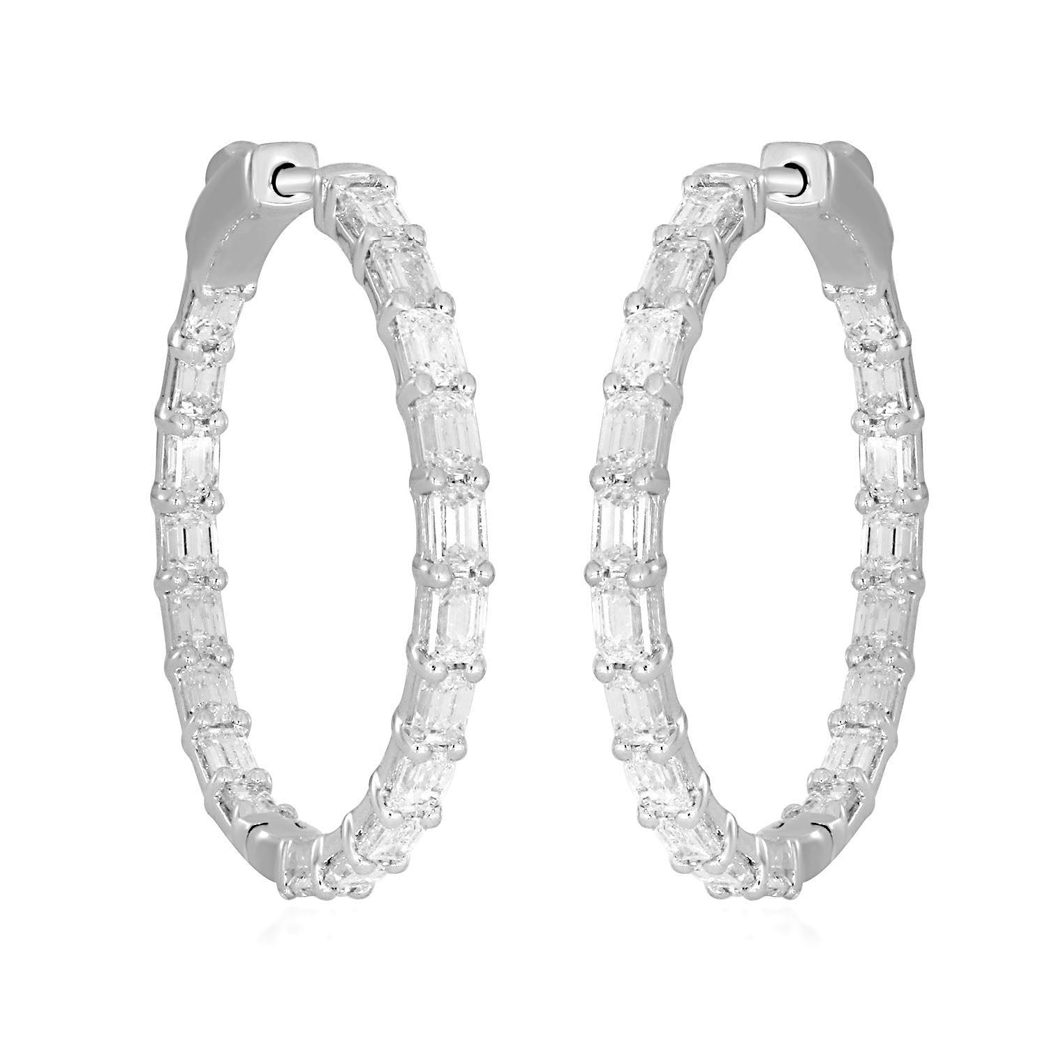 14K White Gold Baguette Diamond Wedding Hoop Earrings - Elegant Bridal Jewelry for Weddings, Anniversaries & Special Occasions