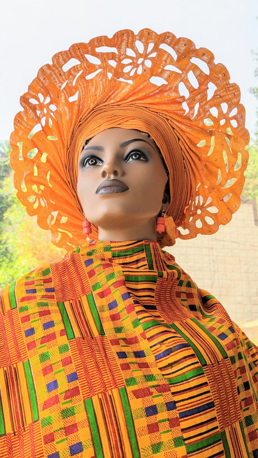Egnaro Orange African Head Wrap - Premium Lazer-Cut Pre-Tied Gele for Women | Perfect for Weddings, Parties & Cultural Events