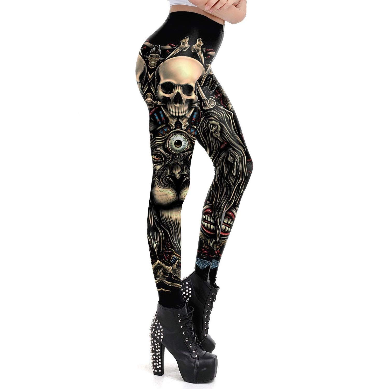 3D Skull Print Leggings for Women - Fashionable & Comfortable Yoga Pants, Workout Tights, Casual Wear - Perfect for Gym, Running & Everyday Use