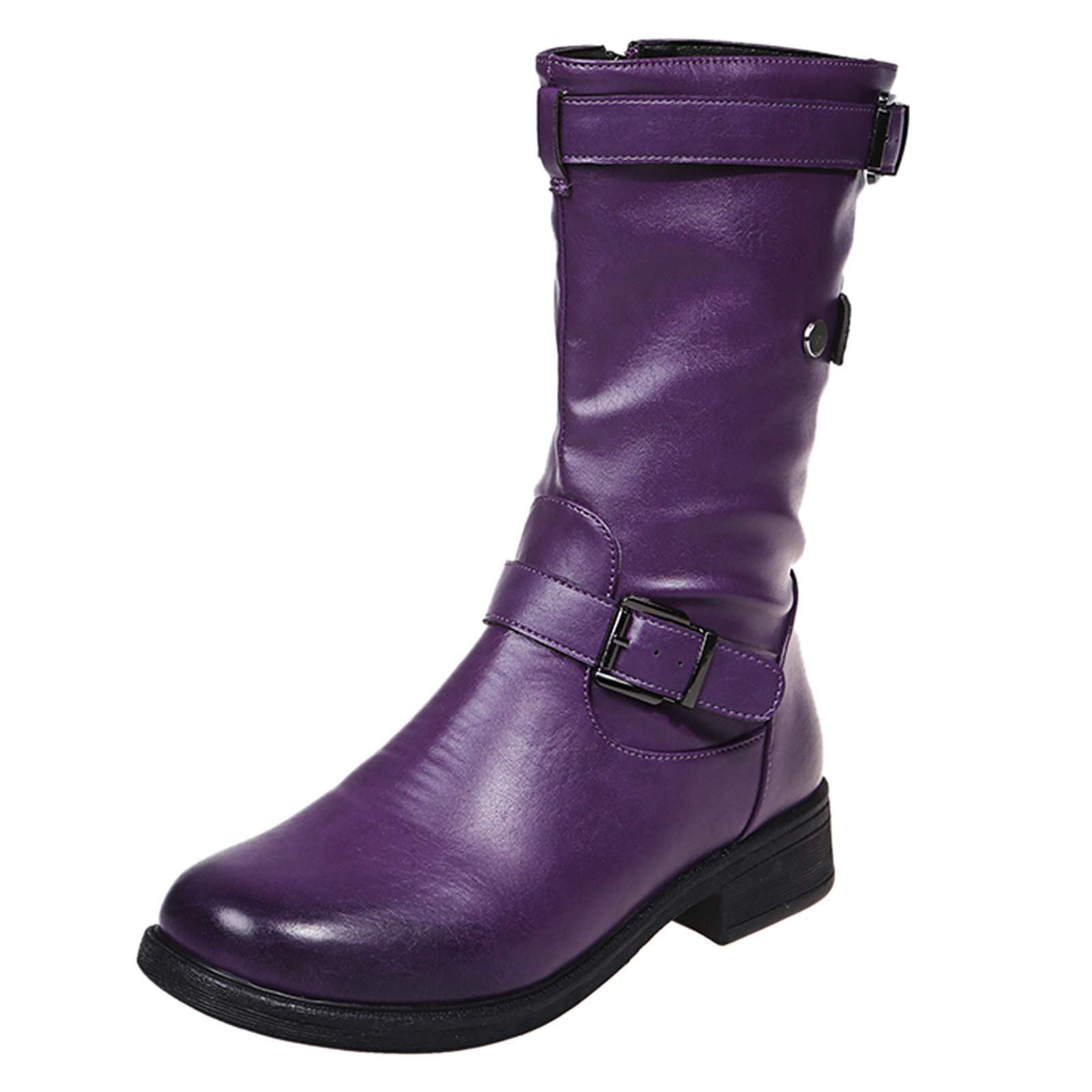 Vintage Women's Mid Calf Boots - Chunky Block Heel, Round Toe, Distressed Leather with Zipper Closure | Comfortable & Stylish for Fall Fashion, Casual Outfits, and Office Wear