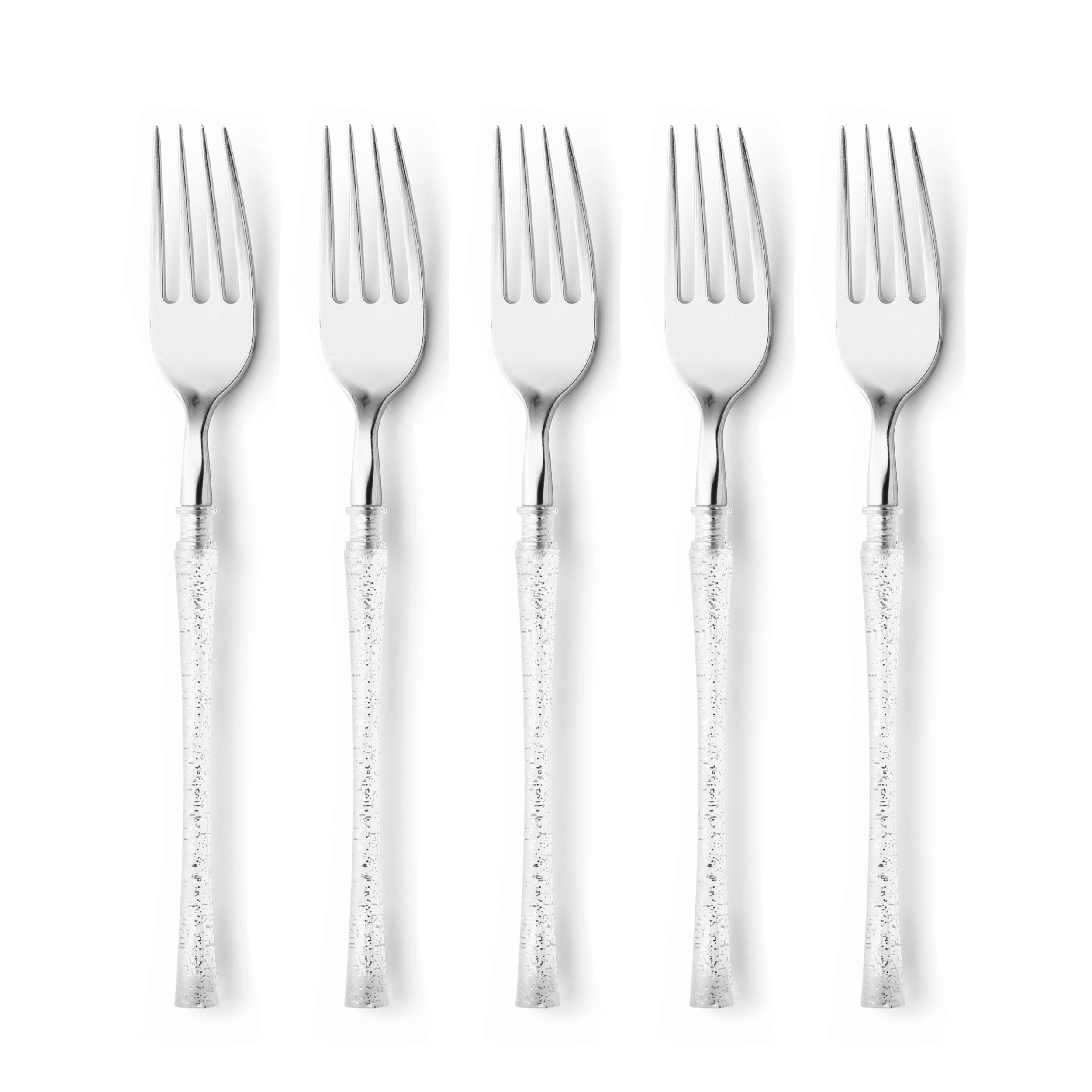 Fusion Collection Silver Glitter/Silver Forks - Set of 20 Disposable Cutlery for Parties, Weddings & Special Events