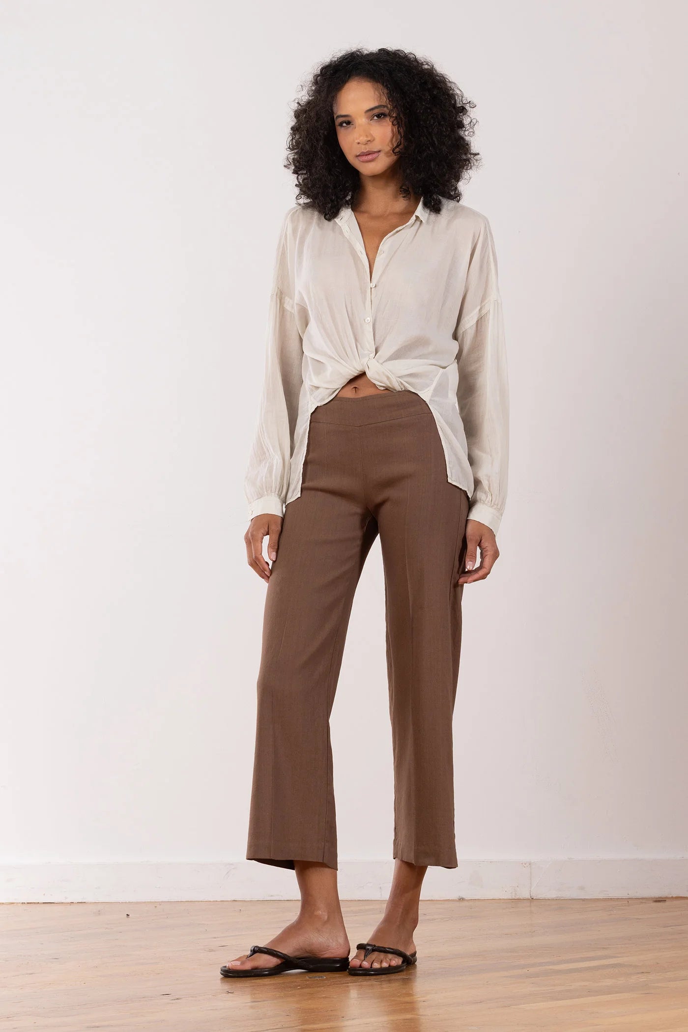 Alex Linen Pants for Women - Comfortable Casual Wide Leg Trousers in Cognac Brown - Perfect for Summer, Beach, and Office Wear
