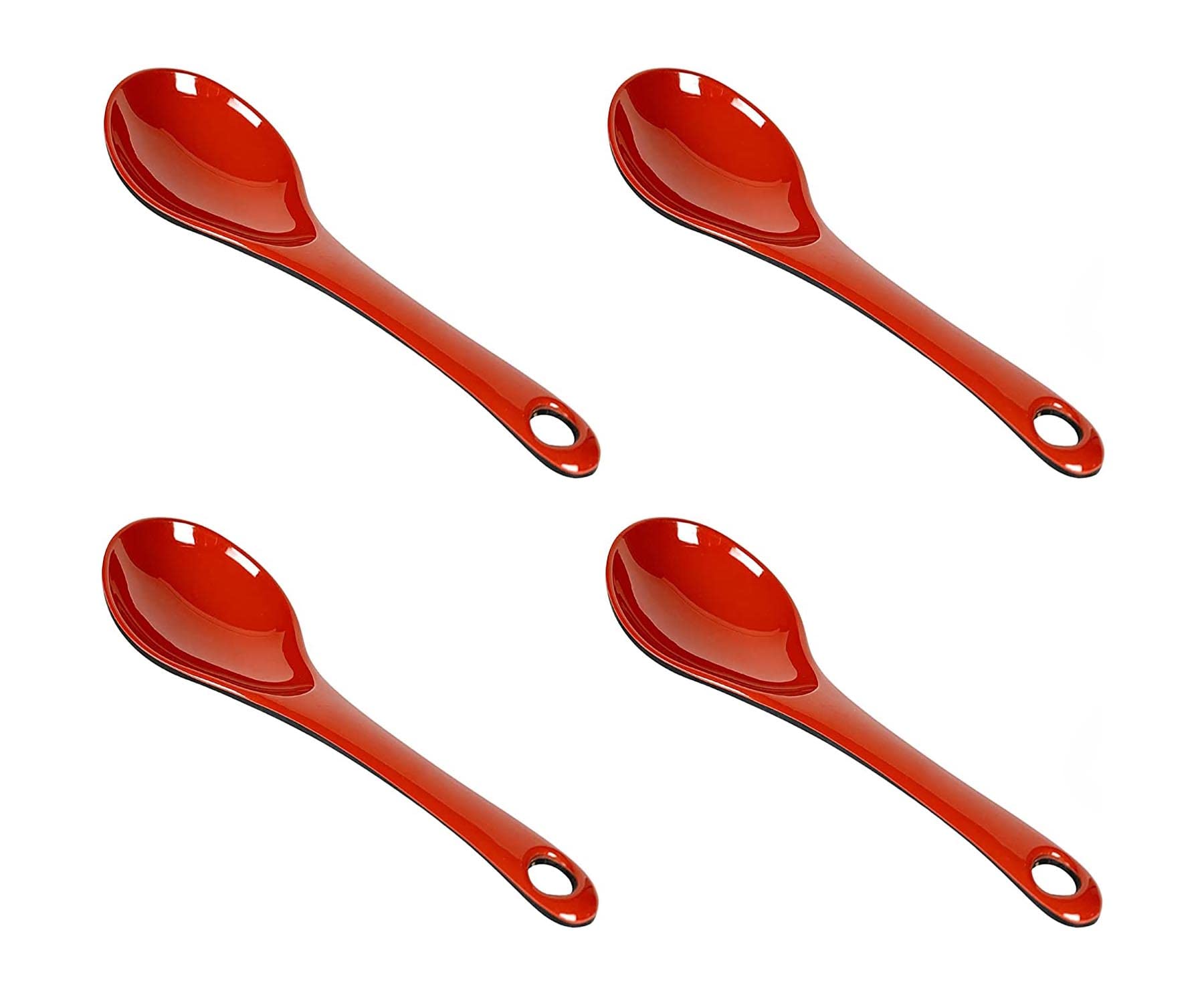 Japanese Soup Serving Spoons Set of 4 - Red & Black Rice & Noodle Serving Utensils - Asian Style Tableware for Ramen, Pho, Hot Pot & Family Dining
