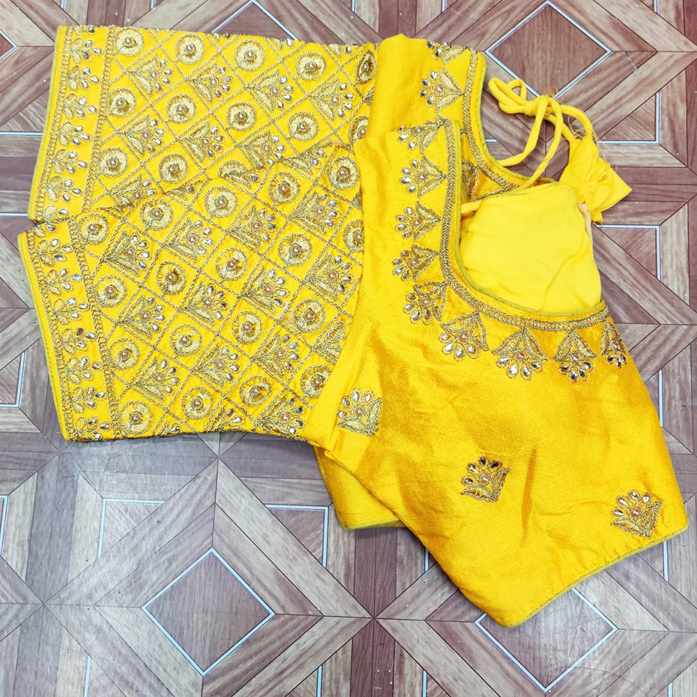 Blissful Yellow Silk Embroidered Designer Blouse - Ready to Wear (Design 446) | Perfect for Weddings, Parties & Festive Occasions