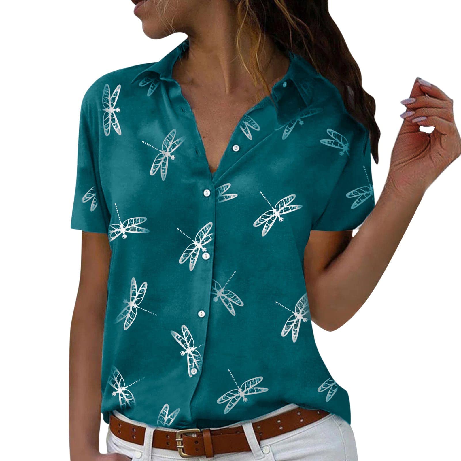 Women's Casual Button Down Blouses - Colorful Long Sleeve Printed Tops with Loose Collar & Splice Design | Perfect for Work, Office, Date Night & Everyday Wear