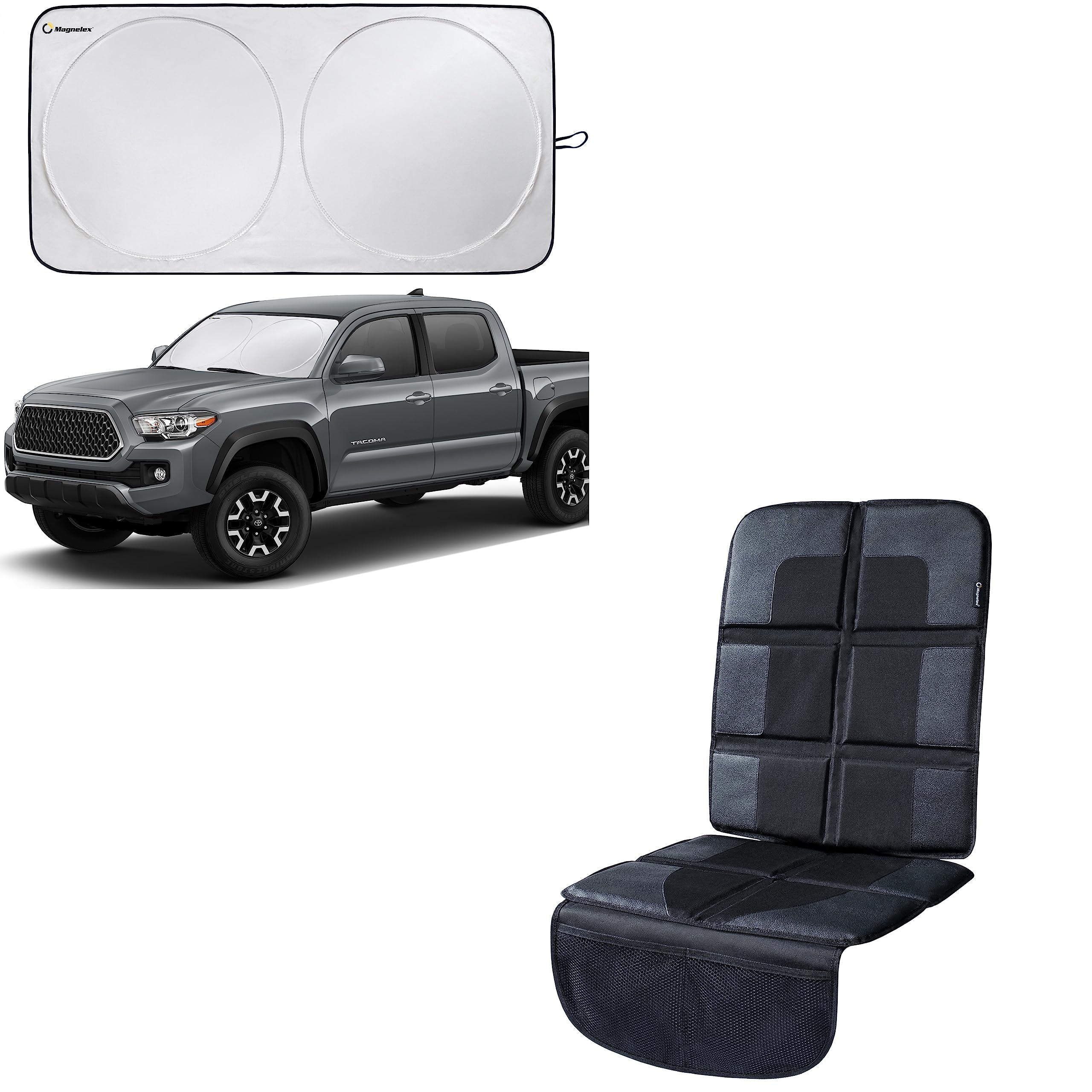 Magnelex Medium Car Windshield Sun Shade & Seat Protector Bundle - UV Protection for Cars, SUVs & Trucks - Perfect for Summer Heat & Interior Protection