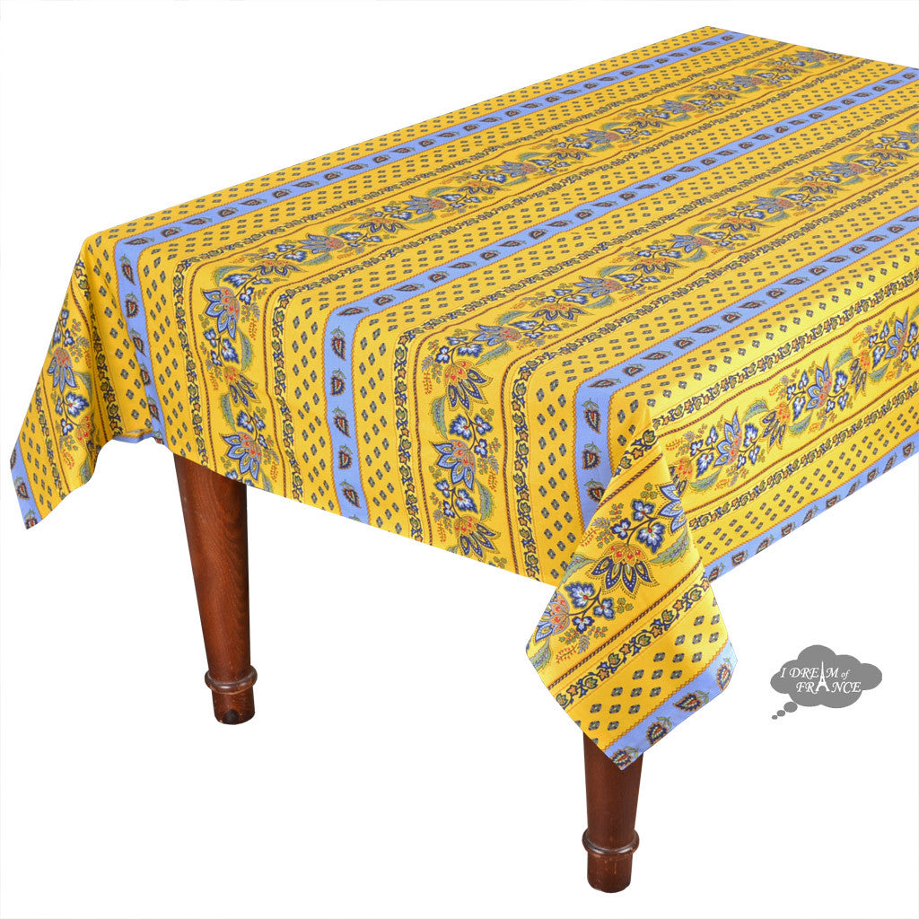 Le Cluny 58-Inch Square Yellow Acrylic Coated French Country Tablecloth - Waterproof & Stain-Resistant for Outdoor Dining, Picnics, and Farmhouse Decor