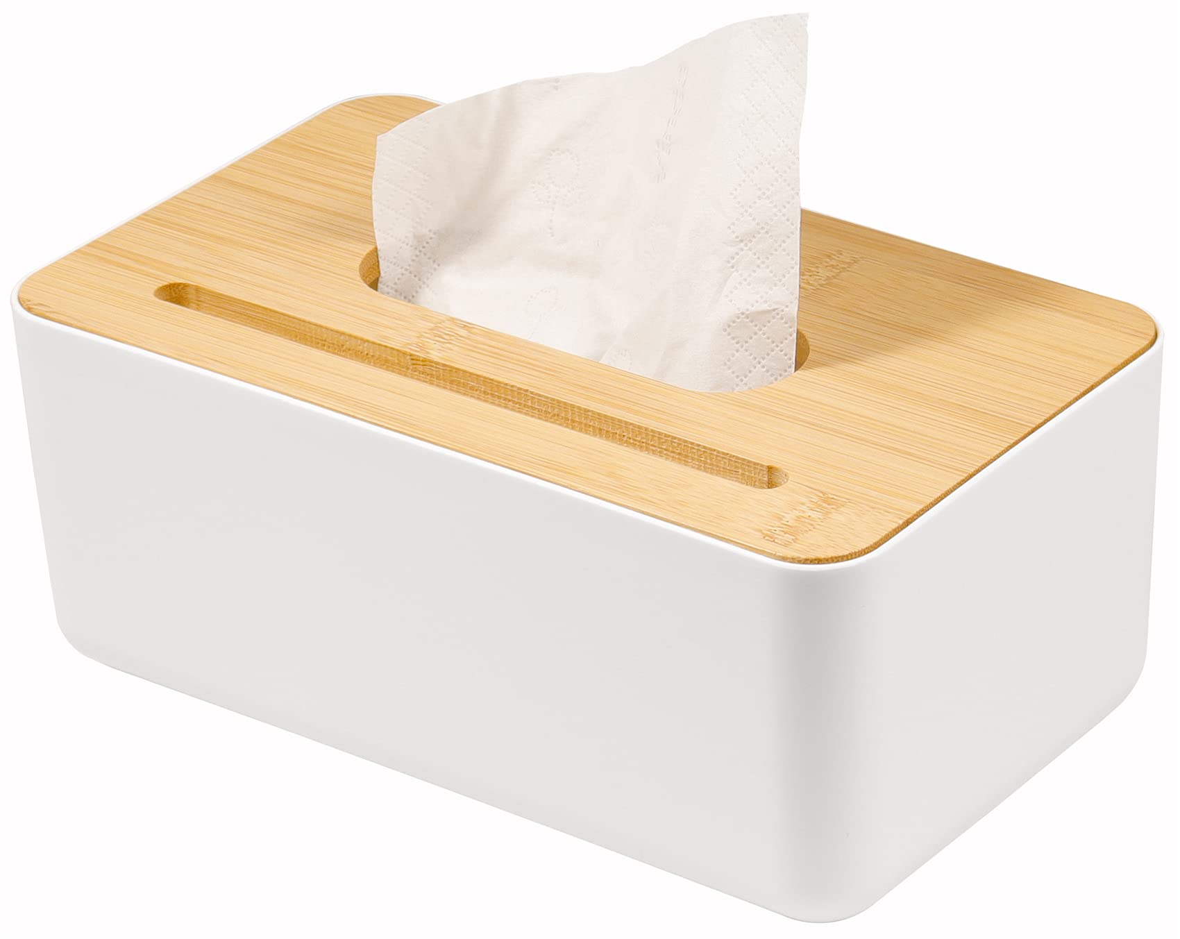 Hancook Bamboo Tissue Box Cover - Rectangular Tissue Holder for Nightstand, End Table & Desk with Smartphone Slot - Perfect for Living Room, Bedroom & Office Organization