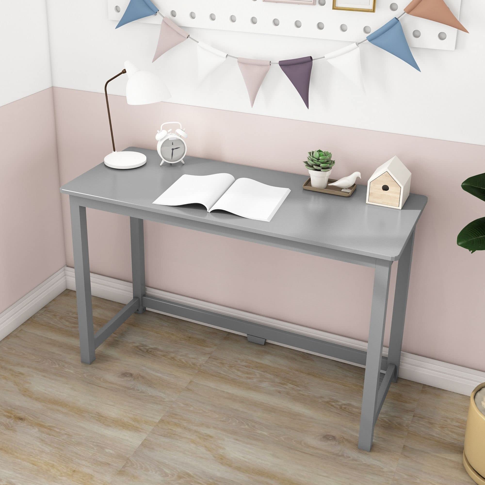 Max & Lily 47 Inch Solid Wood Desk - Grey Finish, Sturdy & Durable Study Desk for Kids & Adults - Perfect for Home Office, Study Room & Dormitory