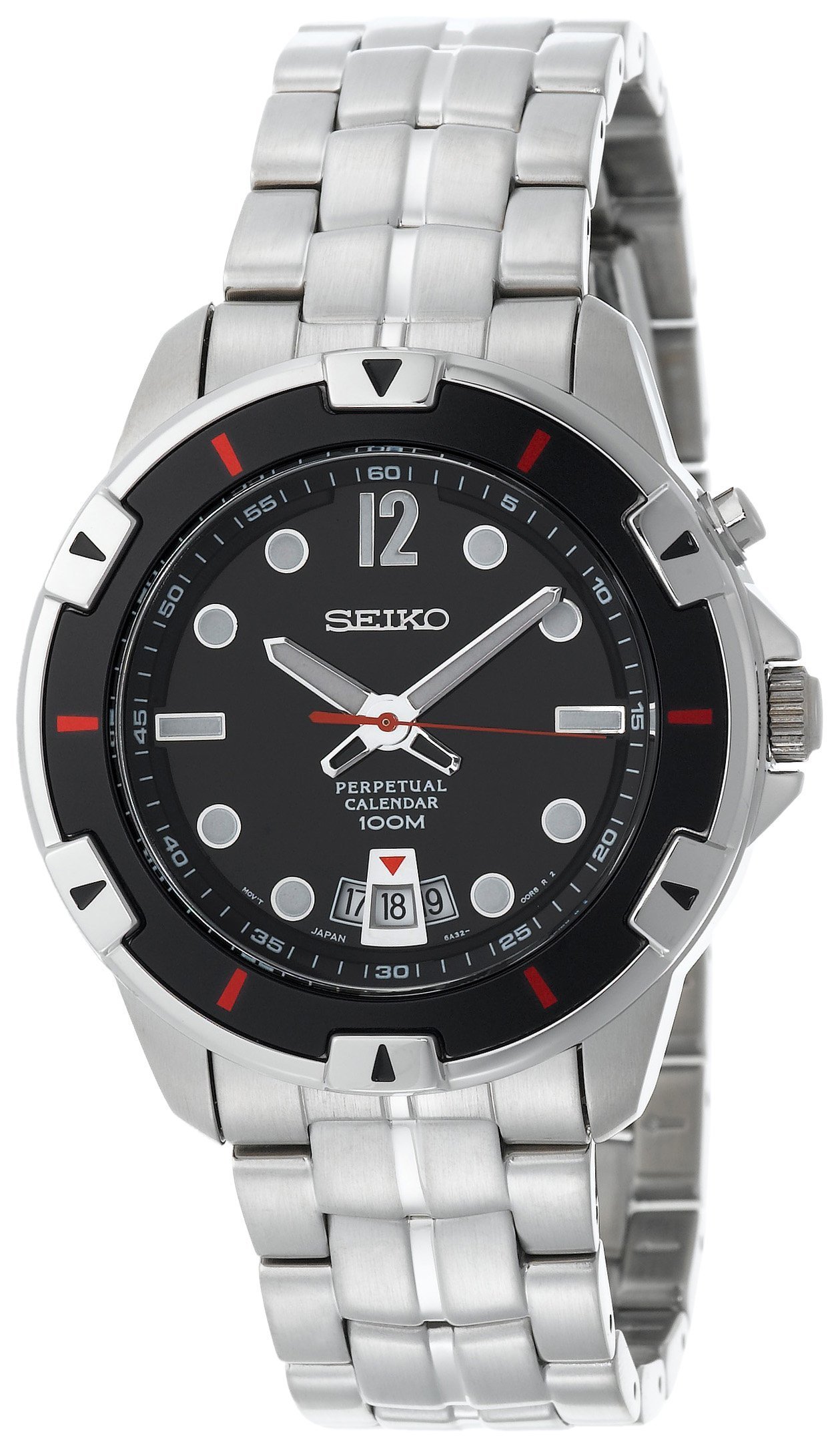 Seiko Men's SNQ085 USA Sport 100 Perpetual Calendar Watch - Stainless Steel Chronograph for Active Lifestyle | Perfect for Running, Swimming & Outdoor Adventures