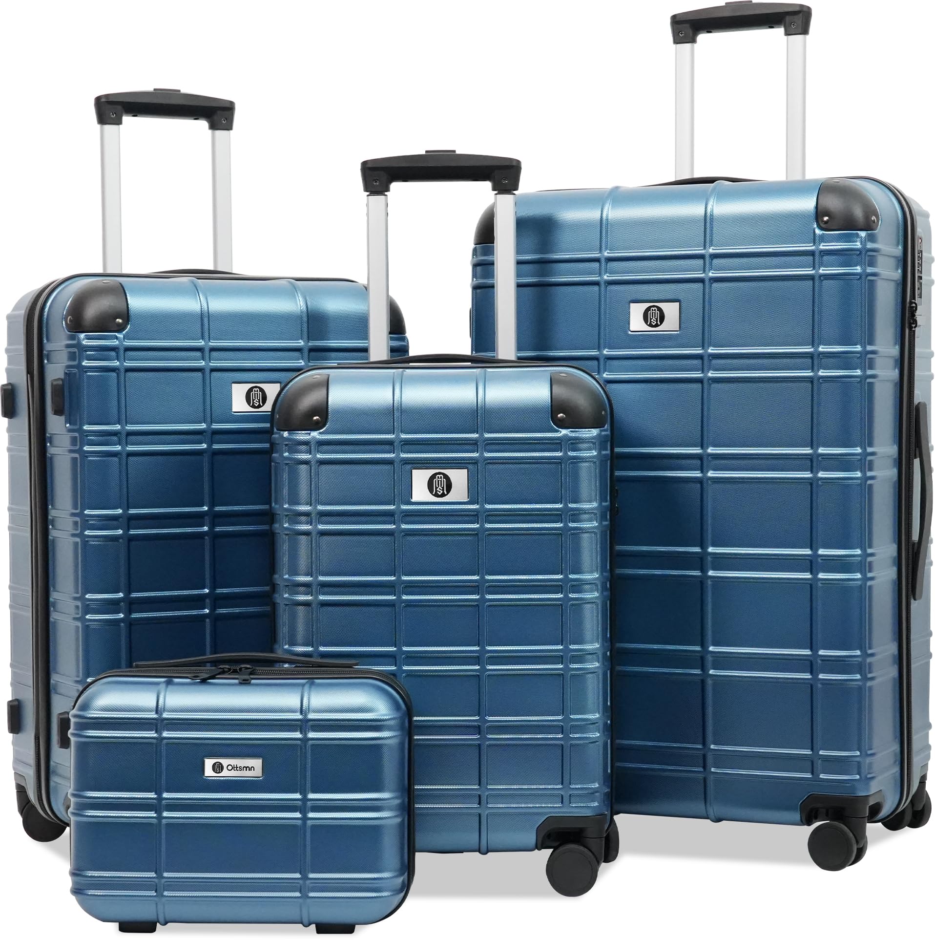 4-Piece ABS PC Lightweight Hardshell Luggage Set with Wheels & TSA Lock - Carry On Suitcase (12in, 20in, 24in, 28in) Blue - Perfect for Family Travel, Business Trips & Vacation Packing