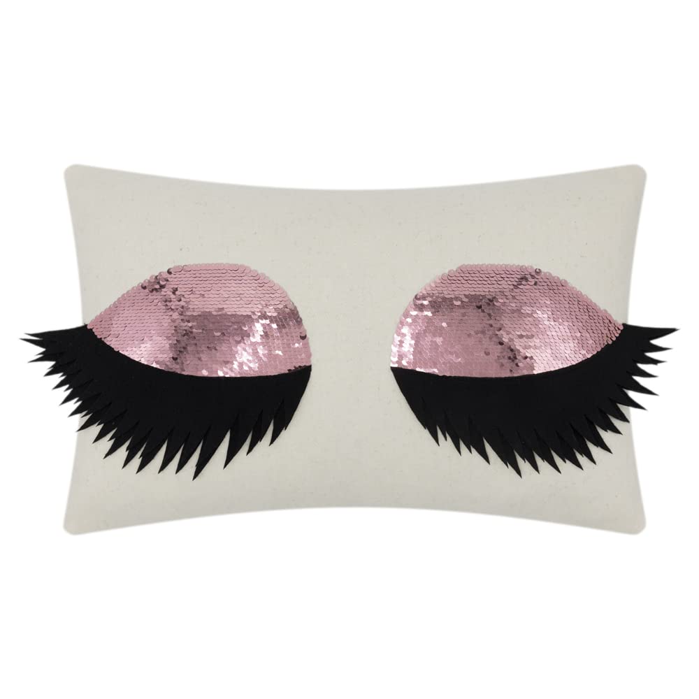 JWH Sequin Eyelash Throw Pillow Covers 12x18 Inch - Handmade Decorative Accent Pillow Cases with Zipper, Cute Rectangle Cushion Covers for Farmhouse Sofa & Couch Decor (Purple, Pink, White) - Perfect for Living Room, Bedroom & Home Styling