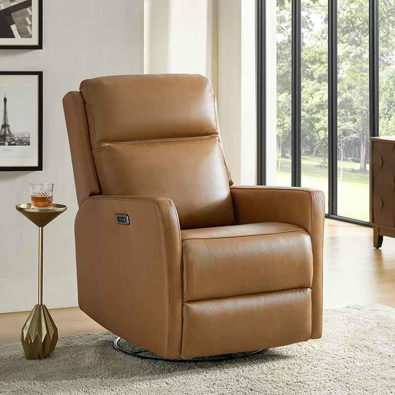 Paula Transitional Power Recliner with USB Charging Ports - Modern Electric Reclining Chair with Lumbar Support for Living Room, Home Theater & Office - Comfortable Leather Lounge Chair with Power Headrest & Cup Holder