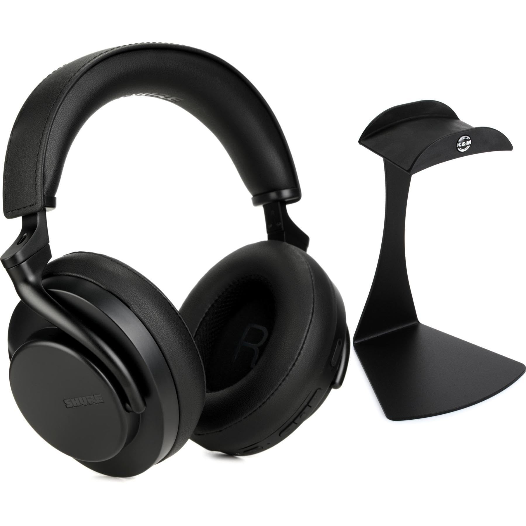 Shure AONIC 50 Gen 2 Wireless Bluetooth Noise Cancelling Headphones with Stand - Premium Over-Ear Headphones for Travel, Work & Music Lovers (Black)