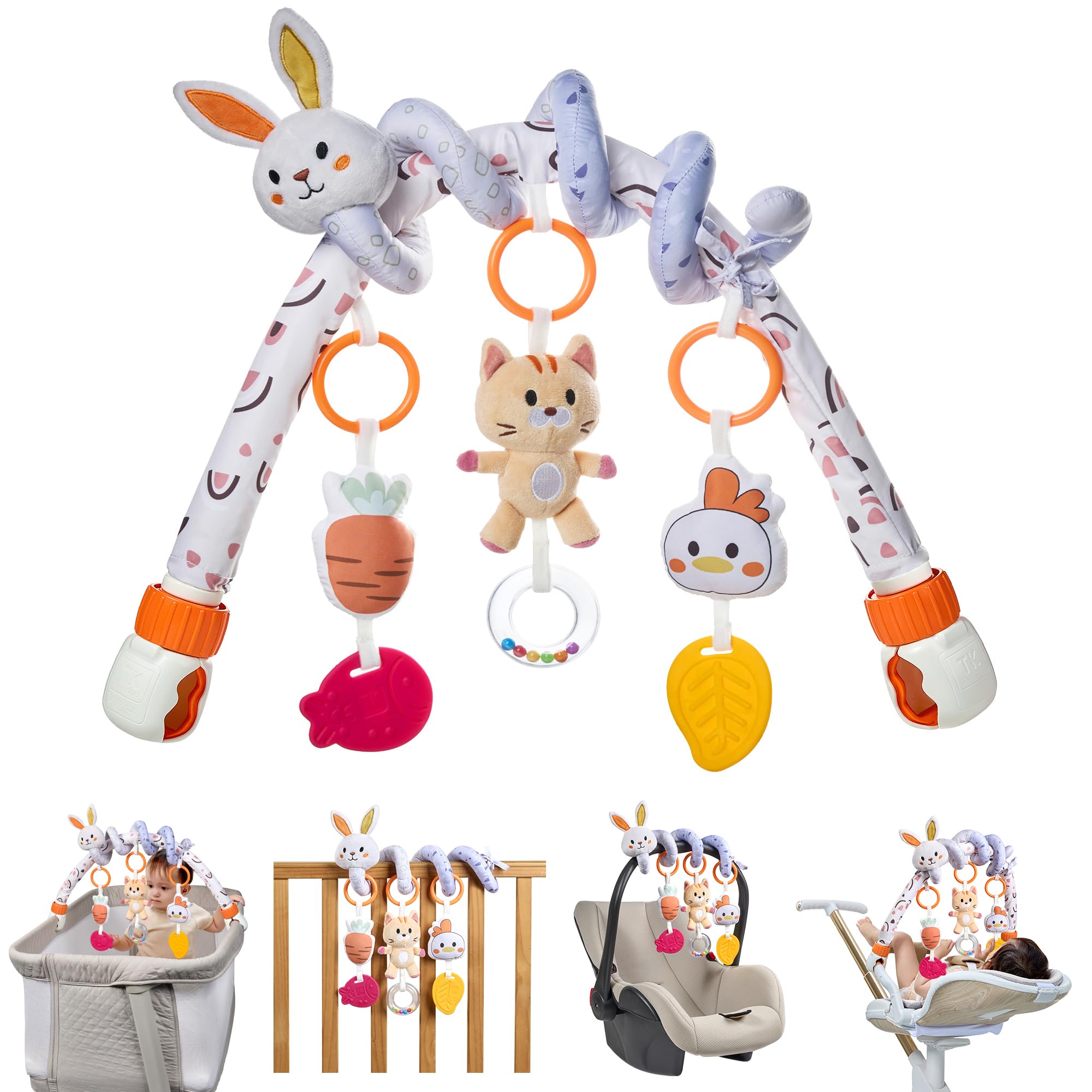 TUMAMA 2 in 1 Spiral Car Seat & Stroller Toys for Babies 0-6 Months - Adjustable Hanging Sensory Toys with Clip for Travel Crib, Bouncer & Bassinet | Perfect for Road Trips & Sensory Development