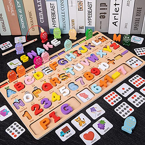 Voamuw Wooden Number Shape Puzzles - Montessori Math Learning Toys for Toddlers 3 4 5 Years Old, Preschool Counting & Sorting Game for Boys and Girls - Perfect for Homeschooling & Early Childhood Education