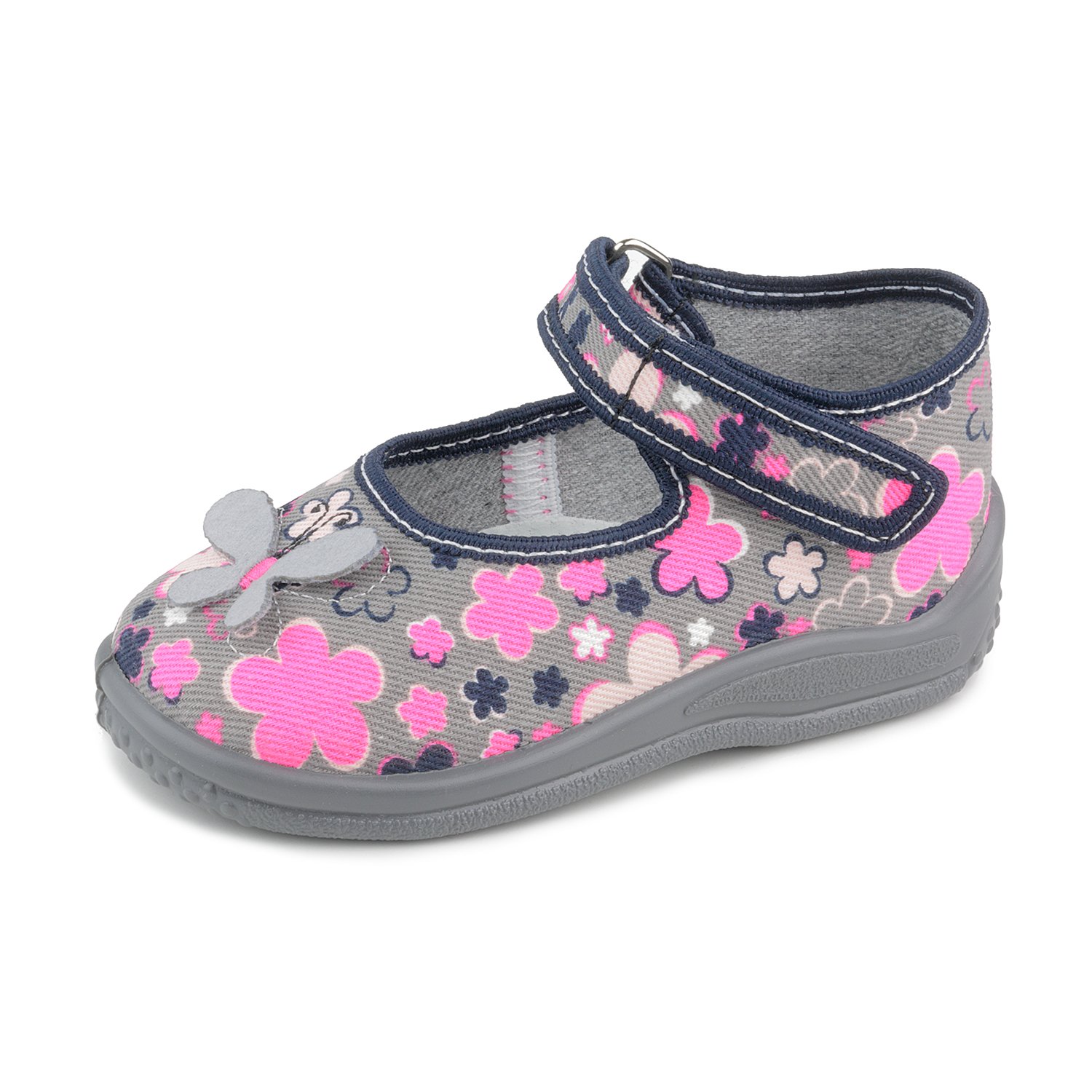 Zetpol Marlena 1888 Floral Gray Pink Hook-and-Loop Toddler Girls' Natural Canvas Mary Jane Flat Shoes - Comfortable & Stylish for Everyday Wear, School, and Special Occasions